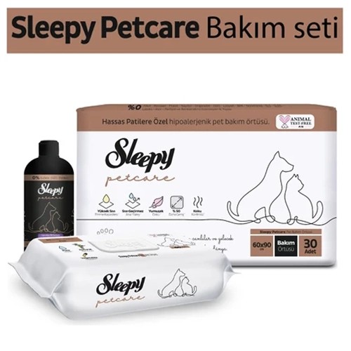 Sleepy Petcare Bakım Seti-30'lu Pet Bakım Örtüsü + 60 Yaprak Islak Havlu + 500 ml Şampuan