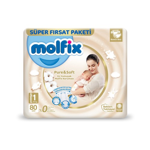 Molfix Pure&Soft Süper Fırsat Paketi Yenidoğan 1 Beden 80 Adet 2-5 Kg