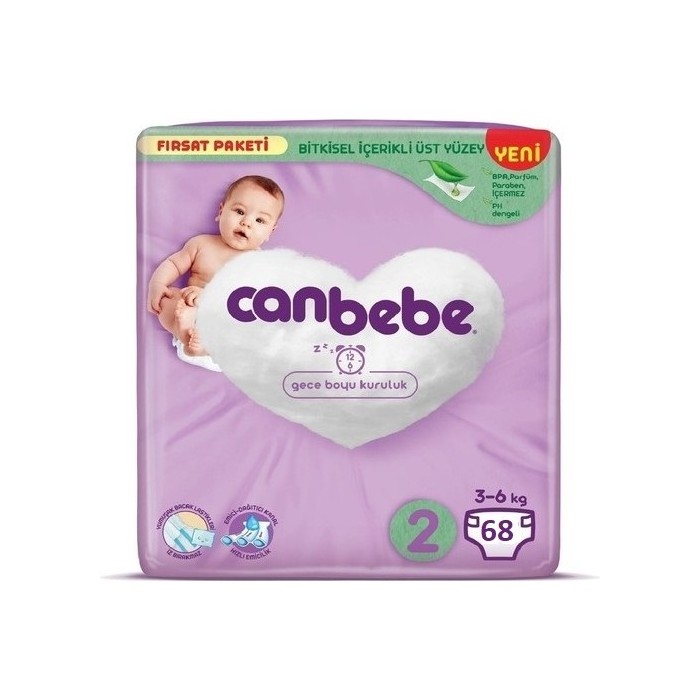 Canbebe 2 Beden Fırsat Paketi Bebek Bezi 68 Adet