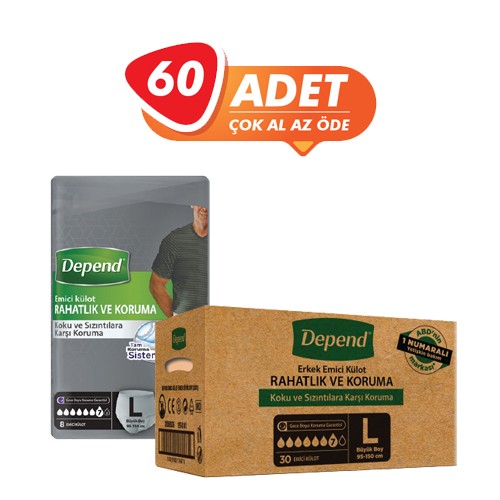 Depend Erkek Emici Külot Büyük Boy (L) 60 Adet