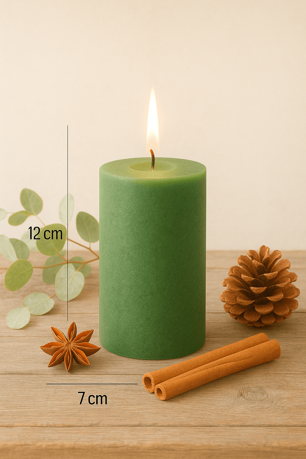 Nice For You Orta Silindir Baton Mum Blok Mum Yeşil (7x12 cm)