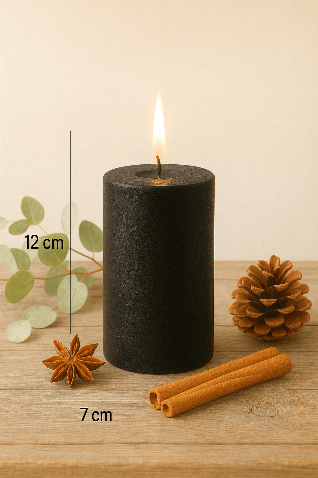 Nice For You Orta Silindir Baton Mum Blok Mum Siyah (7x12 cm)