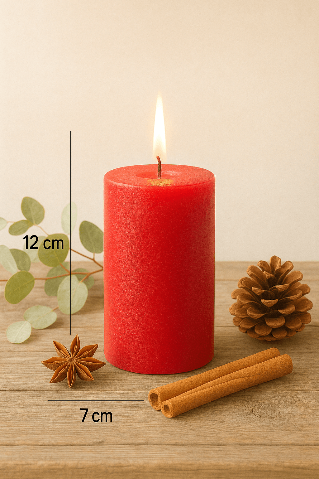 |Nice For You Orta Silindir Baton Mum Blok Mum Kırmızı (7x12 cm)