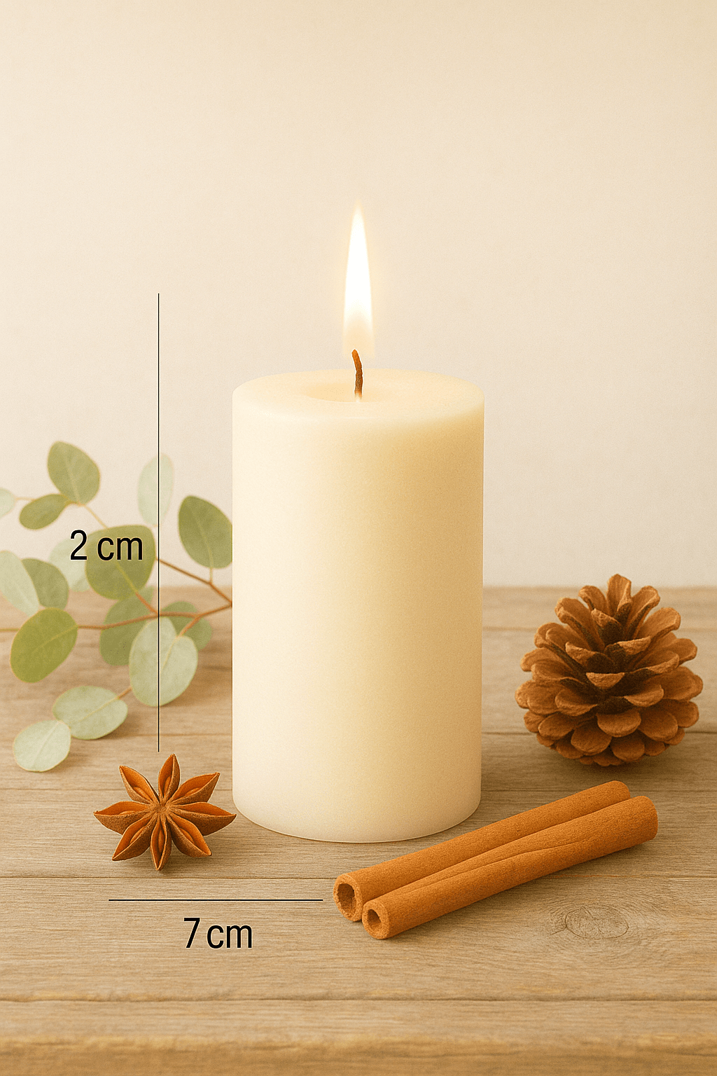 Nice For You Orta Silindir Baton Mum Blok Mum Krem (7x12 cm)