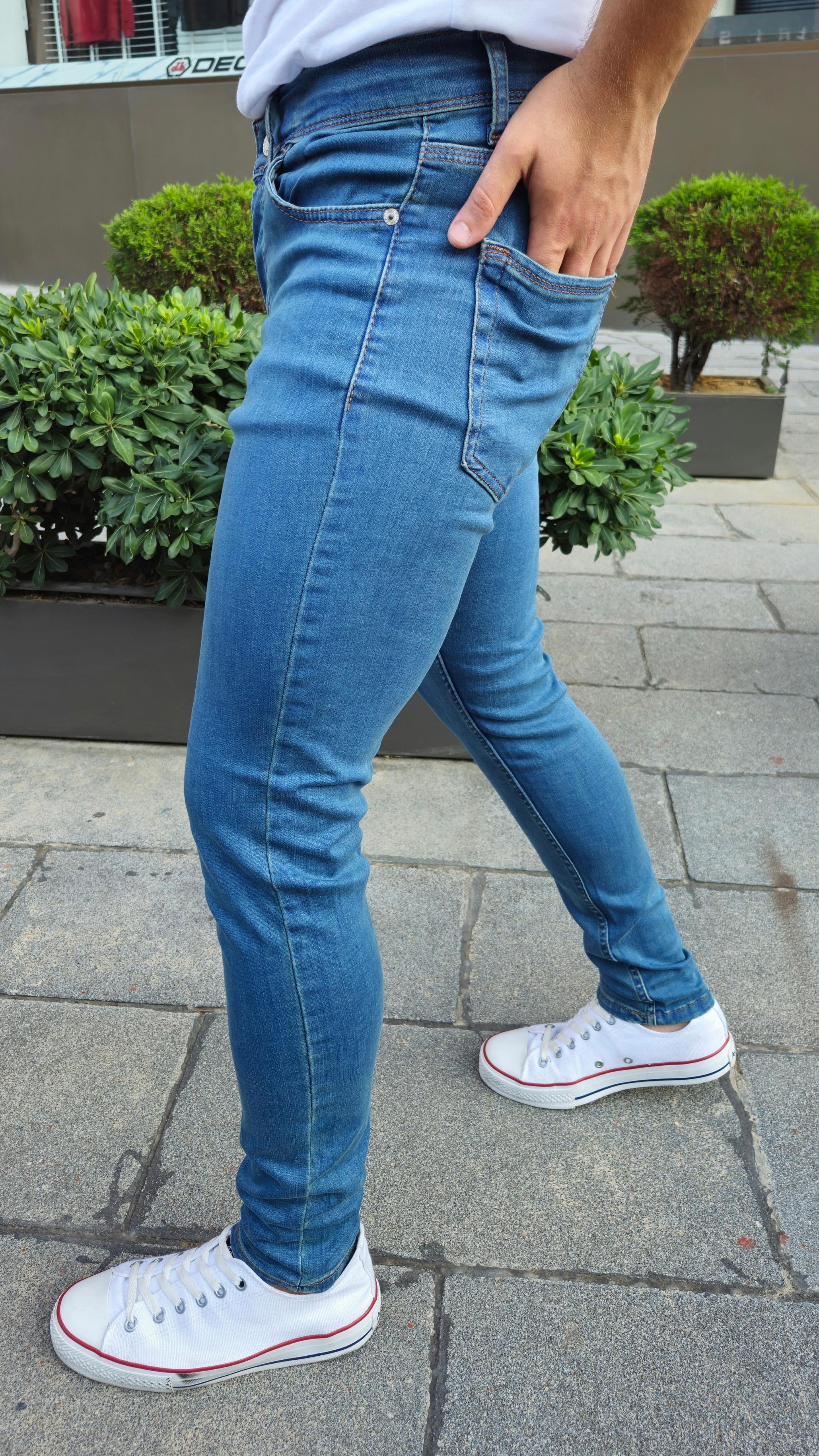 Erkek Süper Skinny Fit Dar Kesim Esnek Denim Pantolon