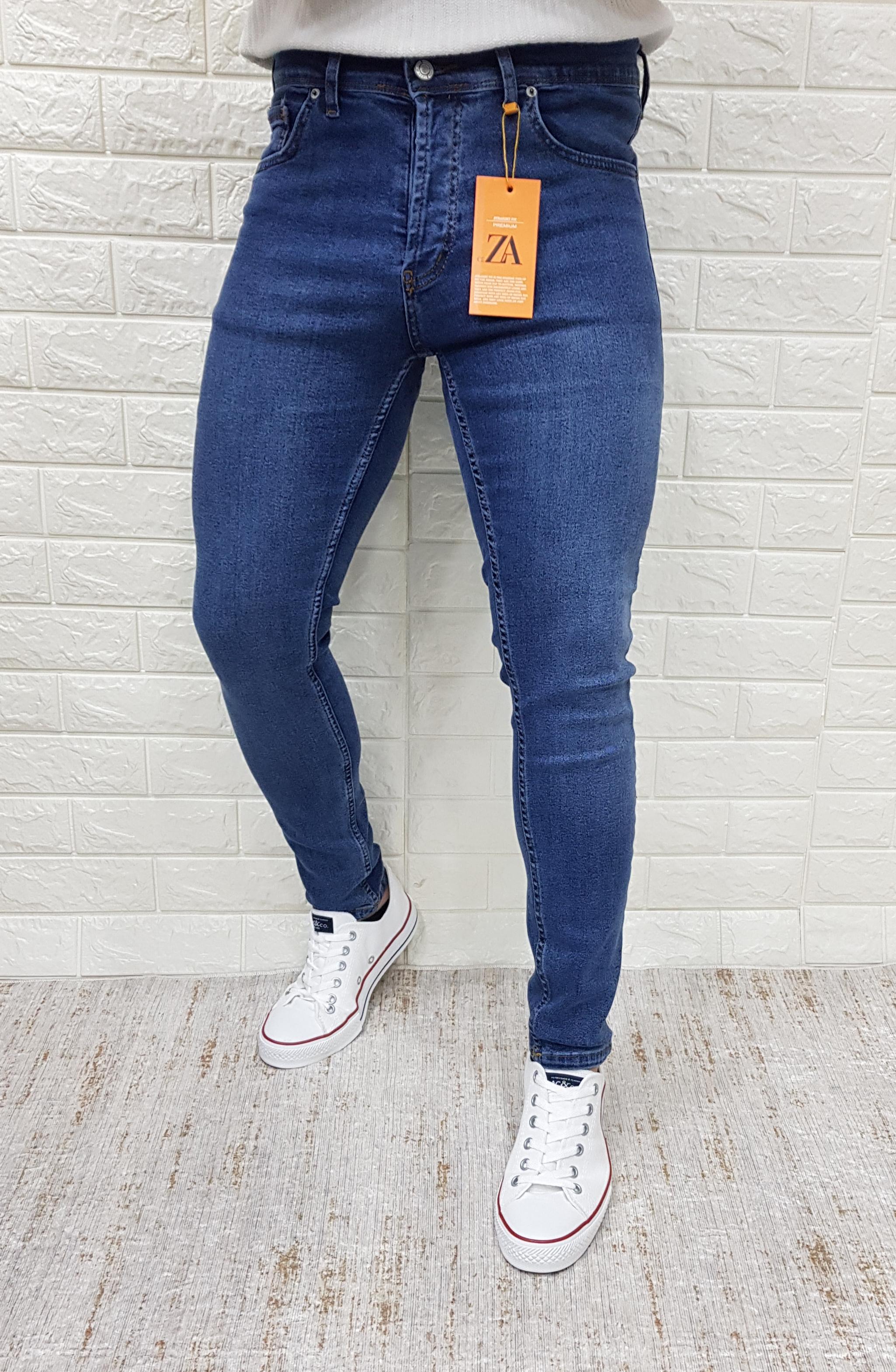 Erkek Super Skinny Esnek Likralı Mavi Denim Pantolon