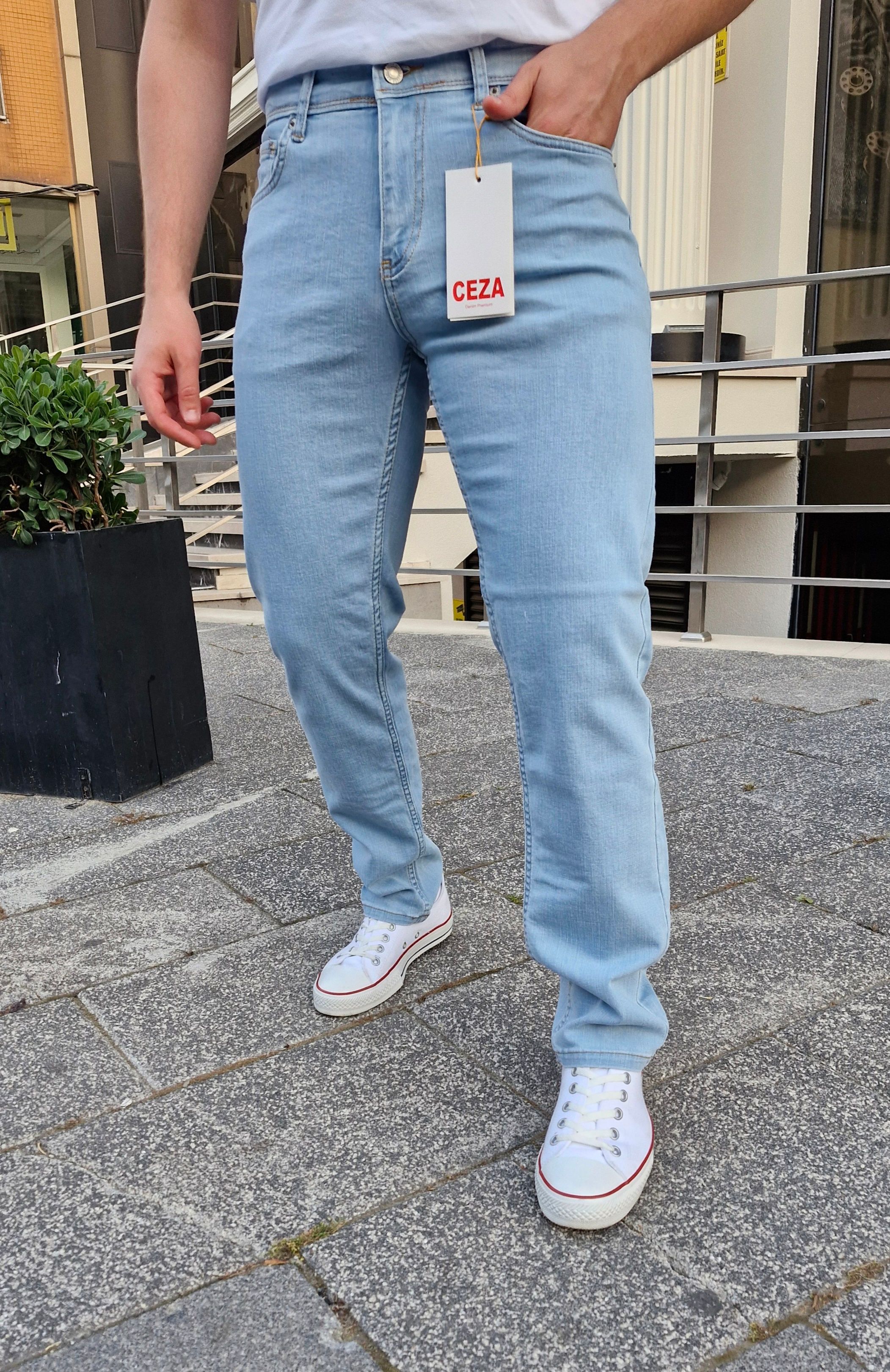 Erkek Regular Fit Rahat Kesim Buz Mavi Denim Pantolon