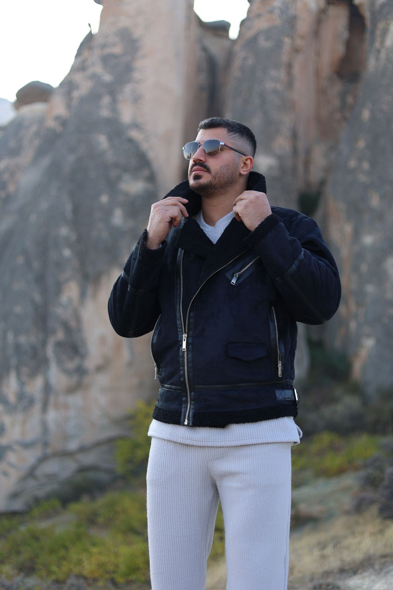 İçi Kürklü Siyah Erkek Nubuk Mont