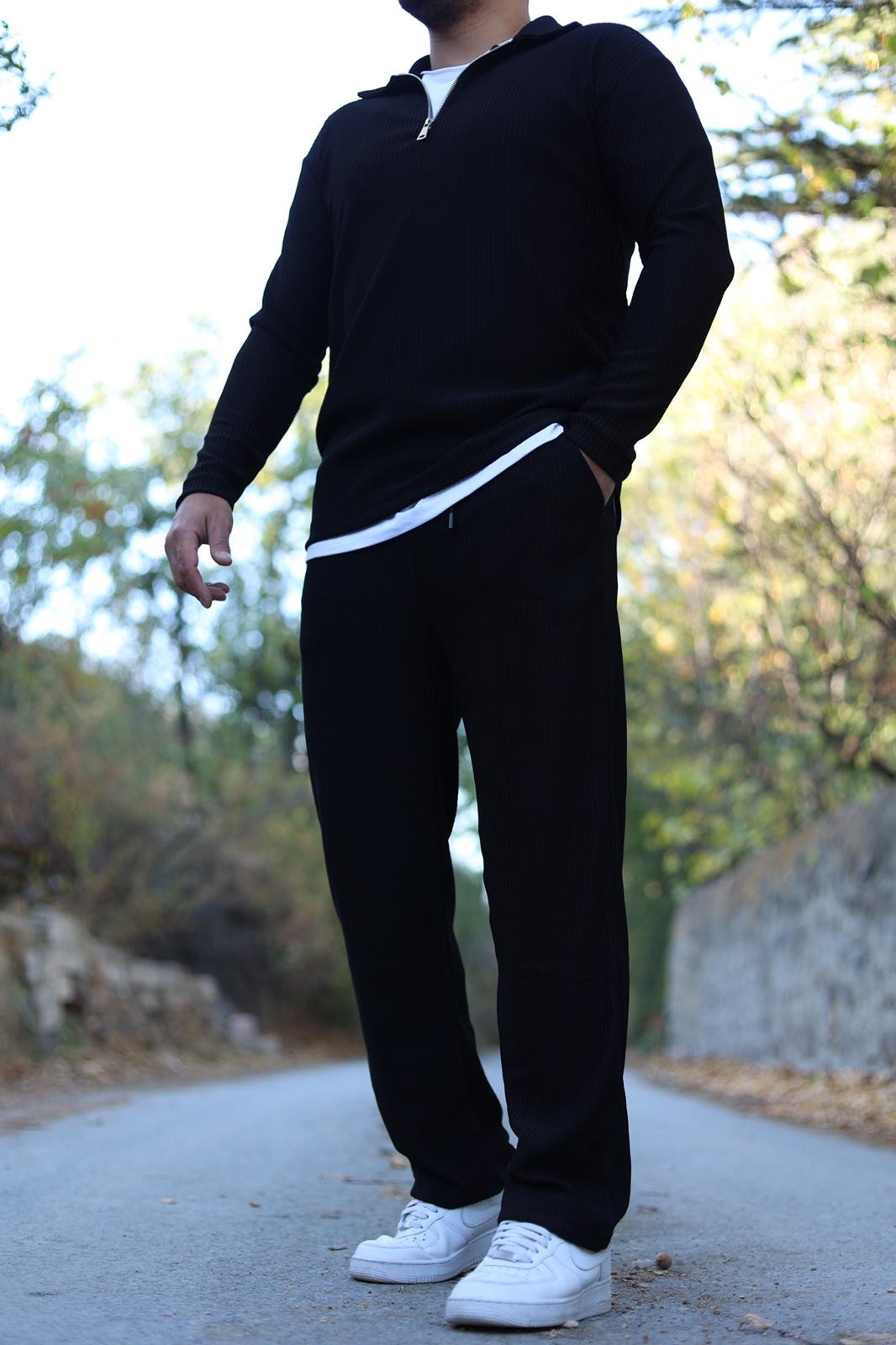 Fitilli Jogger Takım - Siyah