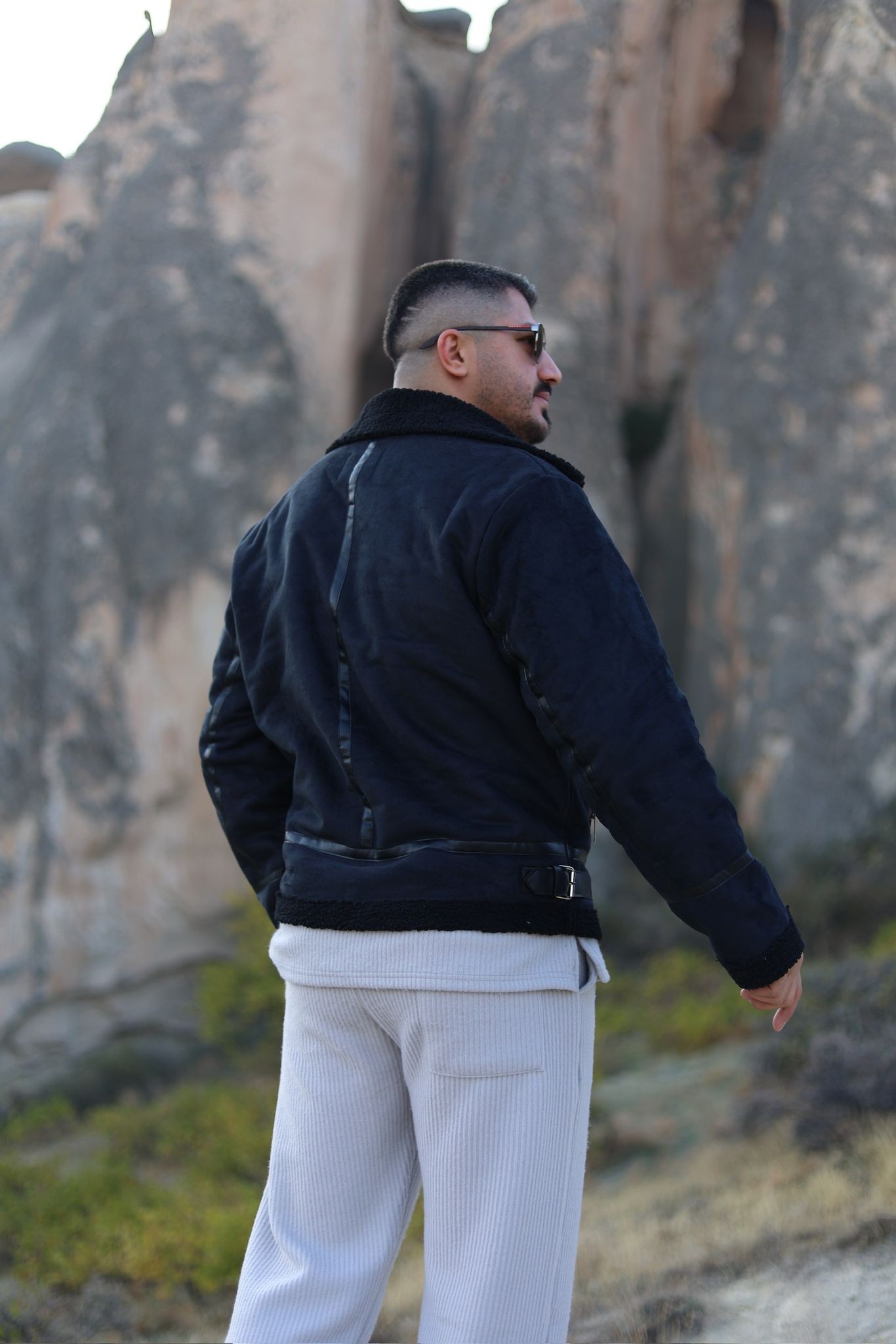 İçi Kürklü Siyah Erkek Nubuk Mont