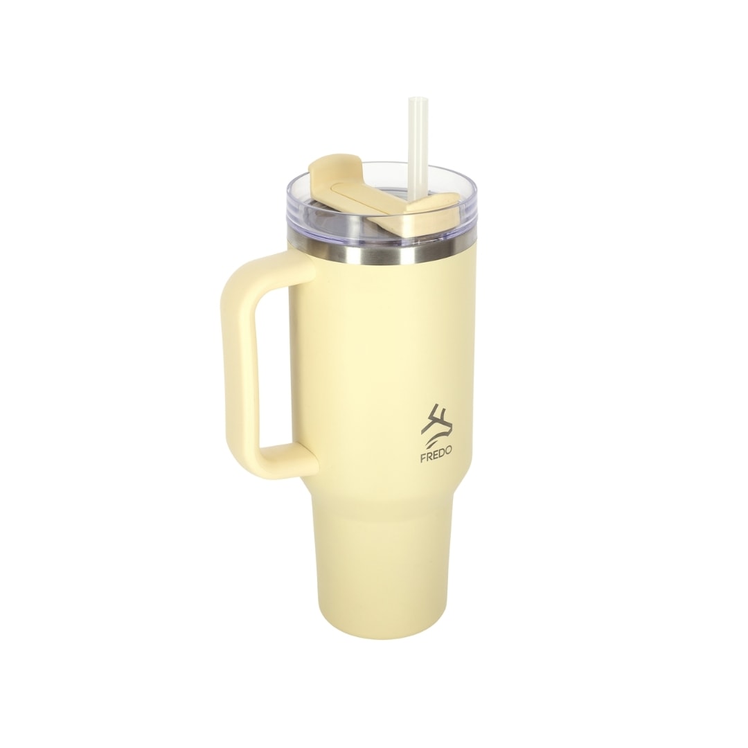 Sip Voyage Krem Paslanmaz Çelik Pipetli Termos Bardak 900ml