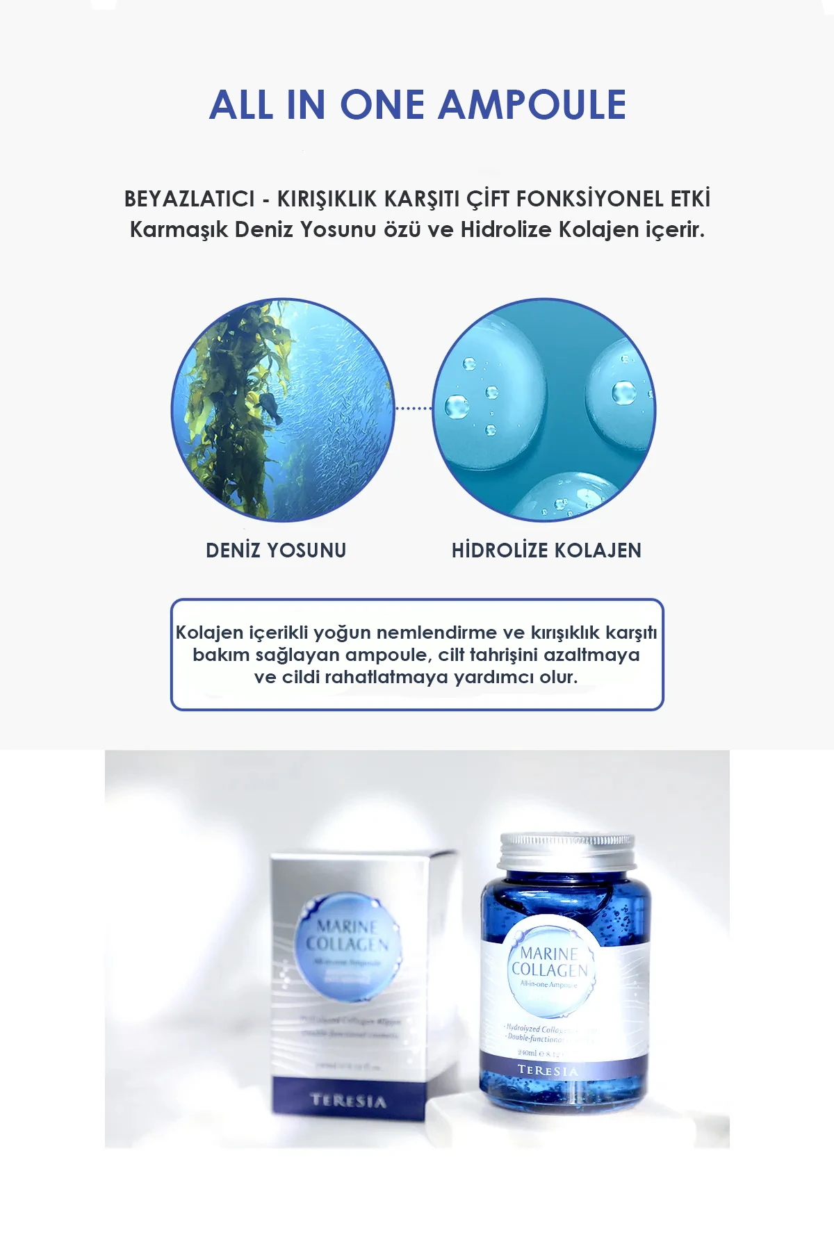 Deniz Kolajenli Ampul – Hassas Ciltler İçin Yenileyici, Nemlendirici & Canlandırıcı Yüz Serumu 250ml