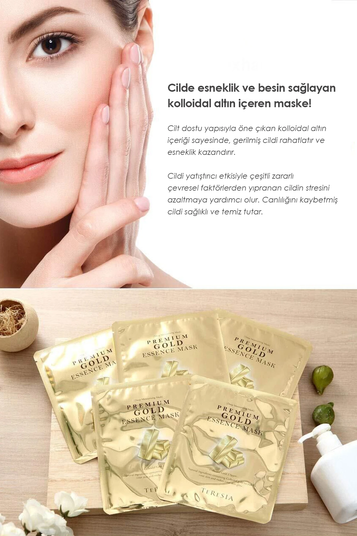 Teresia Premium Gold Mask – Altın Özlü Yoğun Nem & Aydınlatıcı Kağıt Maske