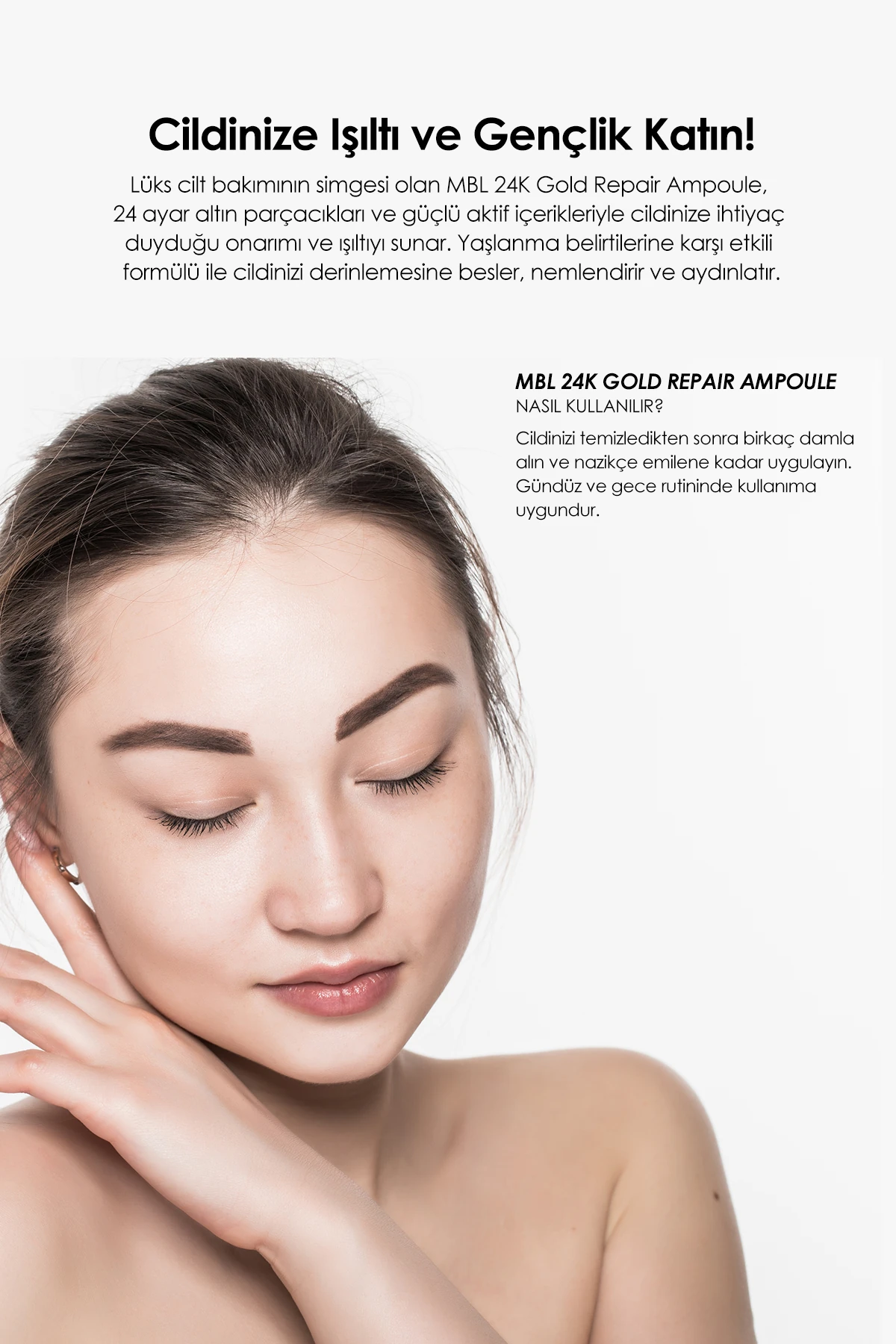 MBL 24K Gold Repair Ampoule - Altın ve Hyaluronik Asit içerikli 24K Altın Onarıcı Bakım Serumu 100 ml