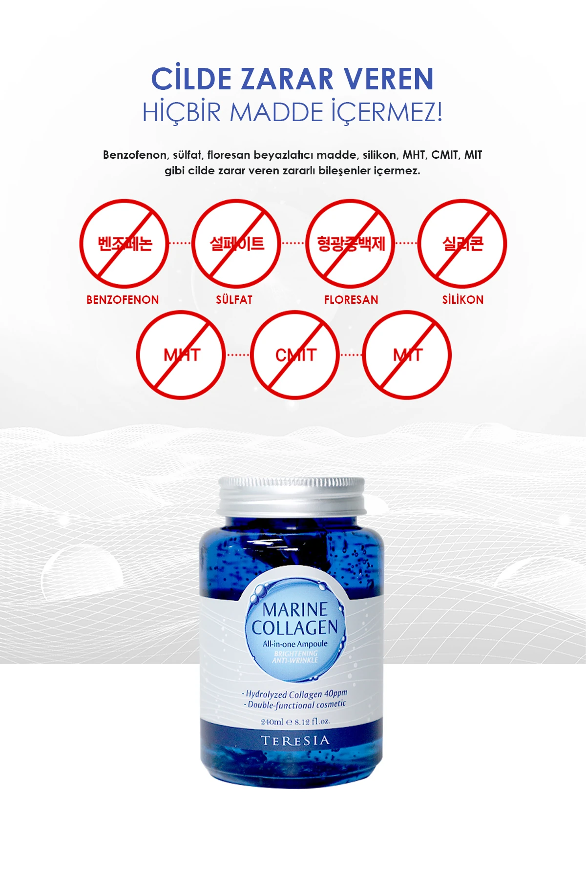 Deniz Kolajenli Ampul – Hassas Ciltler İçin Yenileyici, Nemlendirici & Canlandırıcı Yüz Serumu 250ml