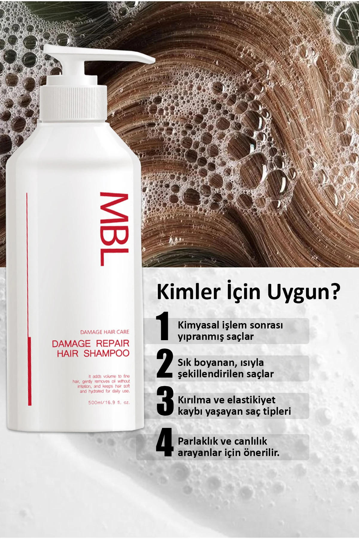 MBL Damage Repair Şampuan – İşlem Görmüş Yıpranmış Saçlar İçin Özel Bakım Şampuanı 500 ml