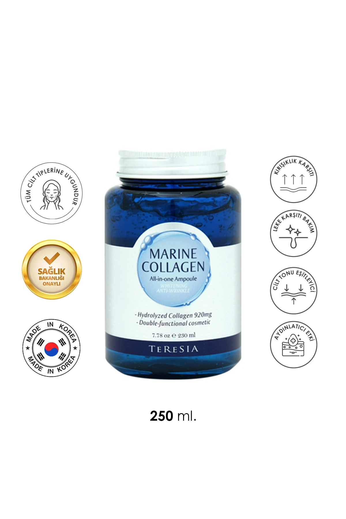 Deniz Kolajenli Ampul – Hassas Ciltler İçin Yenileyici, Nemlendirici & Canlandırıcı Yüz Serumu 250ml