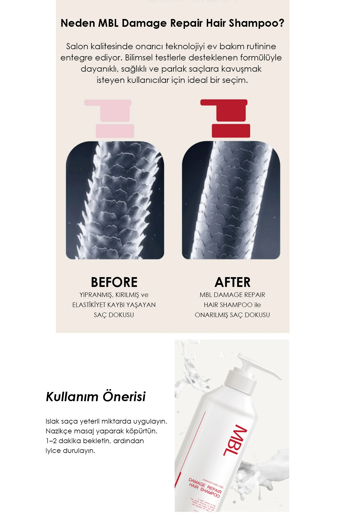 MBL Damage Repair Şampuan – İşlem Görmüş Yıpranmış Saçlar İçin Özel Bakım Şampuanı 500 ml