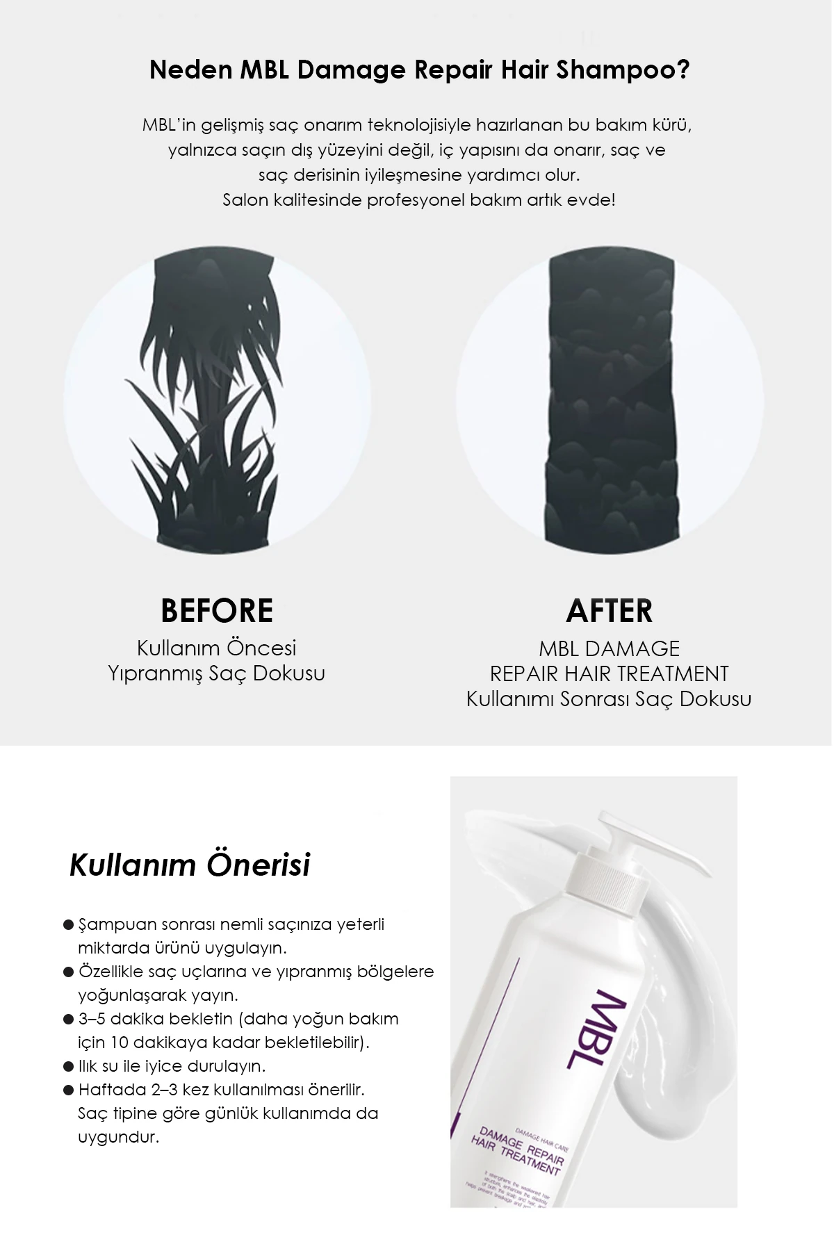 MBL Saç Onarıcı Maske – Kırılma Karşıtı, Nemlendirici, Güçlendirici Bakım 500 ml