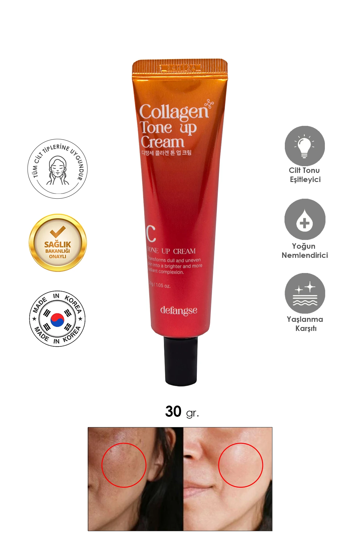 Defangse Collagen Tone-Up Cream – Aydınlık ve Eşitlenmiş Cilt Kolajen İçerikli Yüz Kremi 30ml