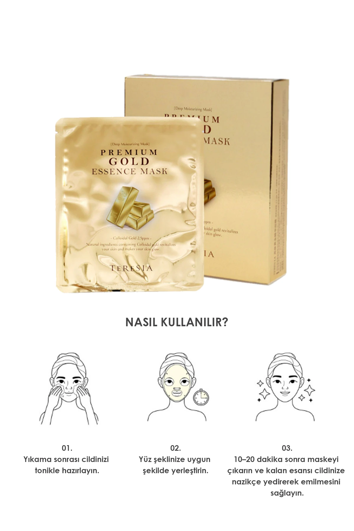 Teresia Premium Gold Mask – Altın Özlü Yoğun Nem & Aydınlatıcı Kağıt Maske