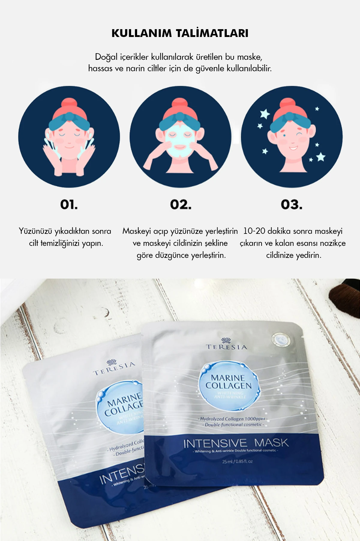 Teresia Marine Collagen Maske – Yoğun Nem, Sıkılaştırıcı Etki ve Parlak Cilt Bakım Maskesi