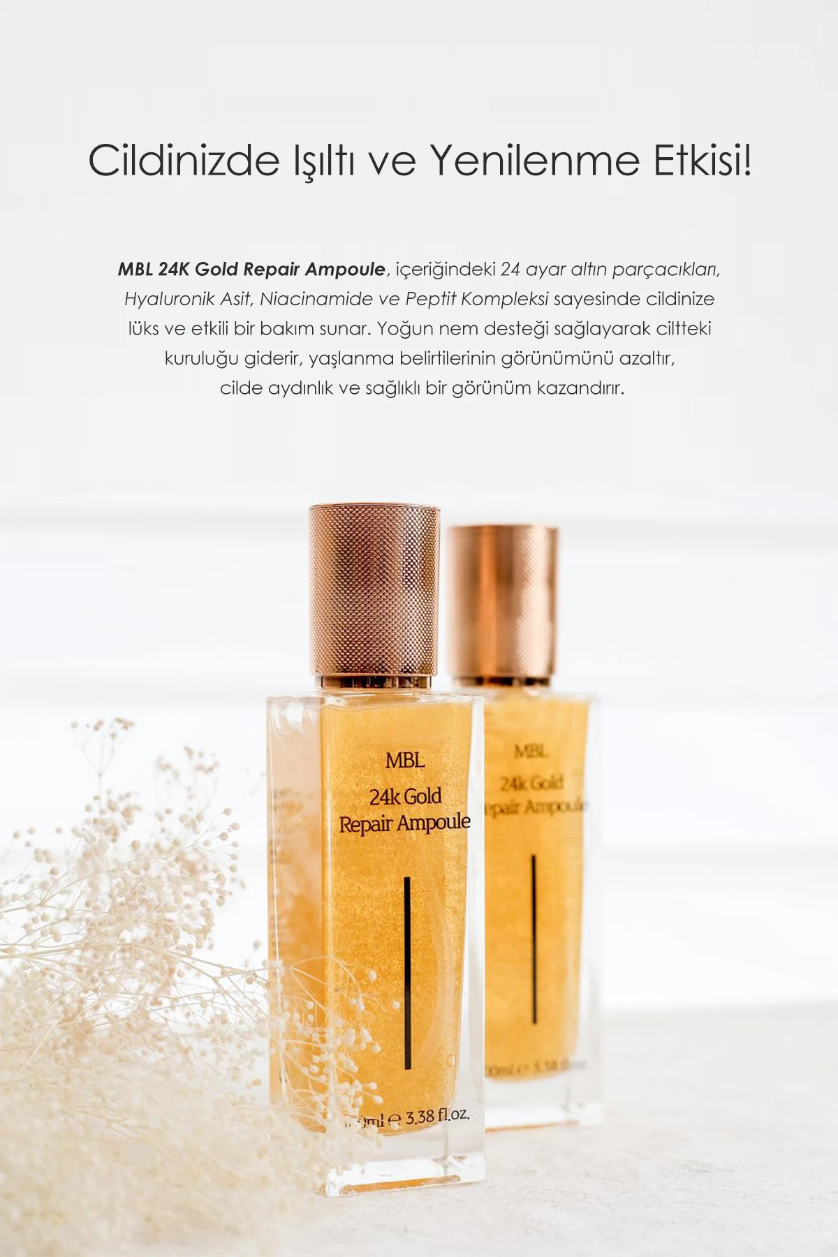 MBL 24K Gold Repair Ampoule - Altın ve Hyaluronik Asit içerikli 24K Altın Onarıcı Bakım Serumu 100 ml