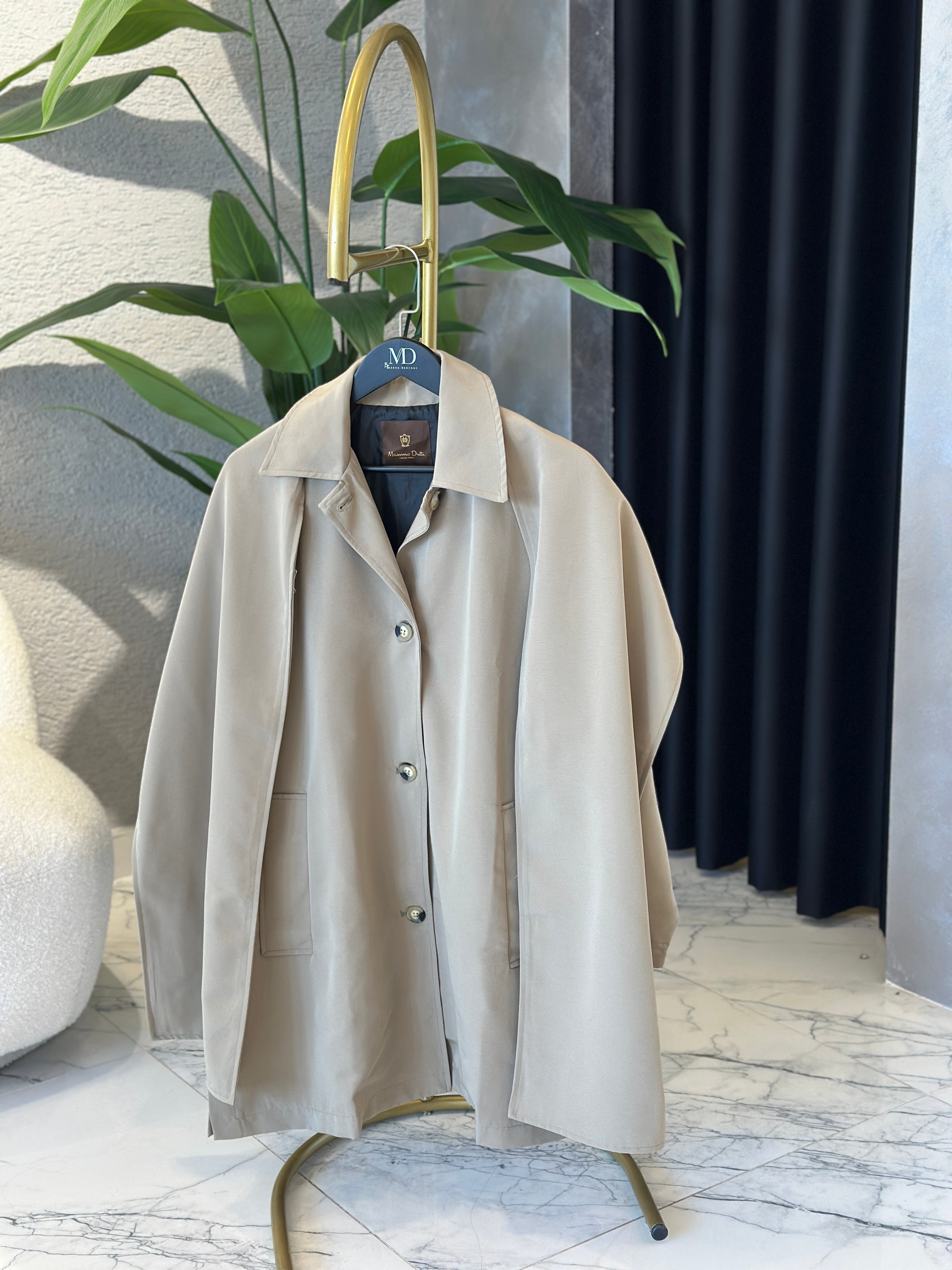 Taş Renk Çıkarılabilir Şallı Oversize Trençkot 