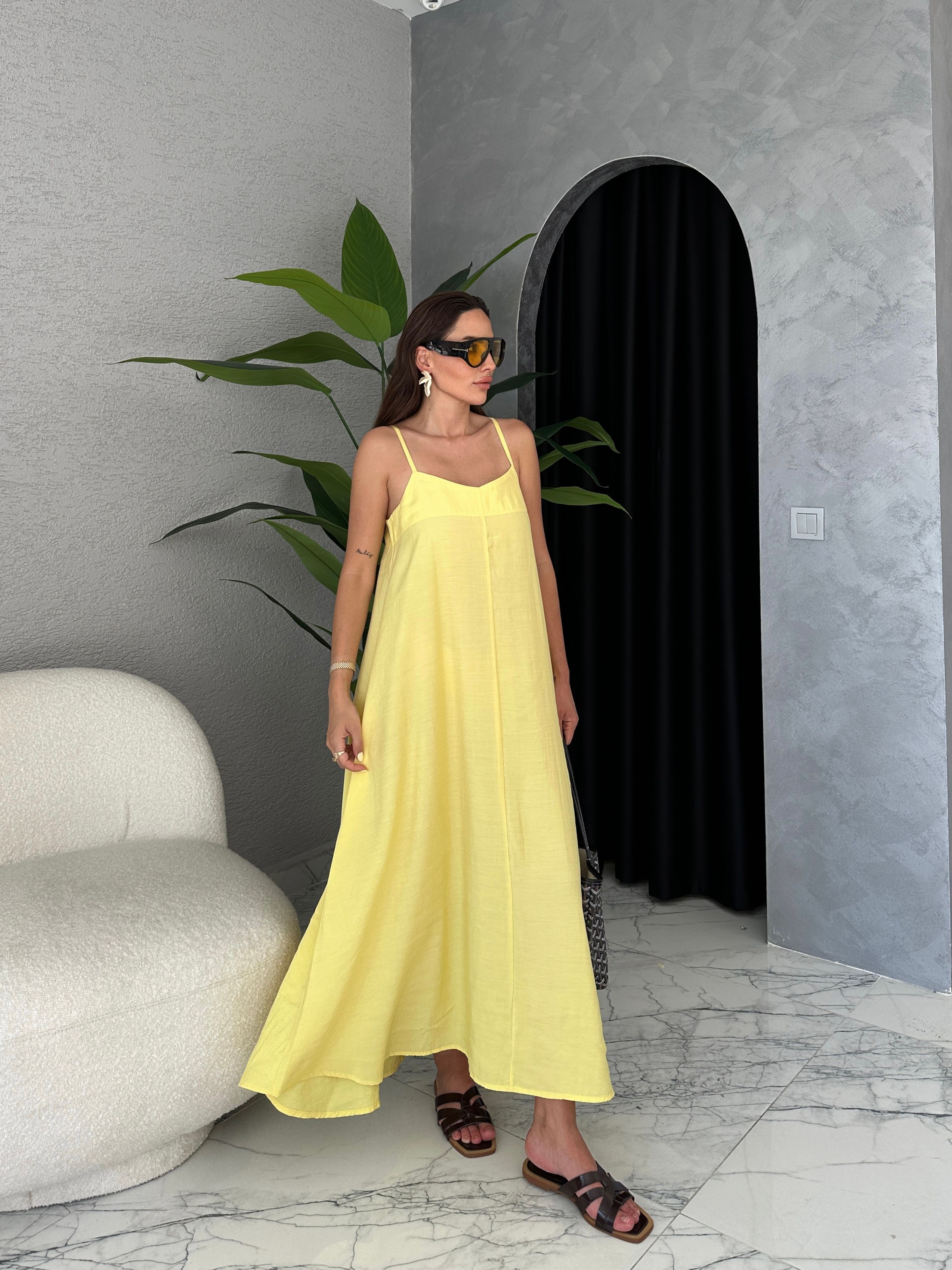 Tencel Modal Ayarlanabilir Askılı Elbise - Sarı