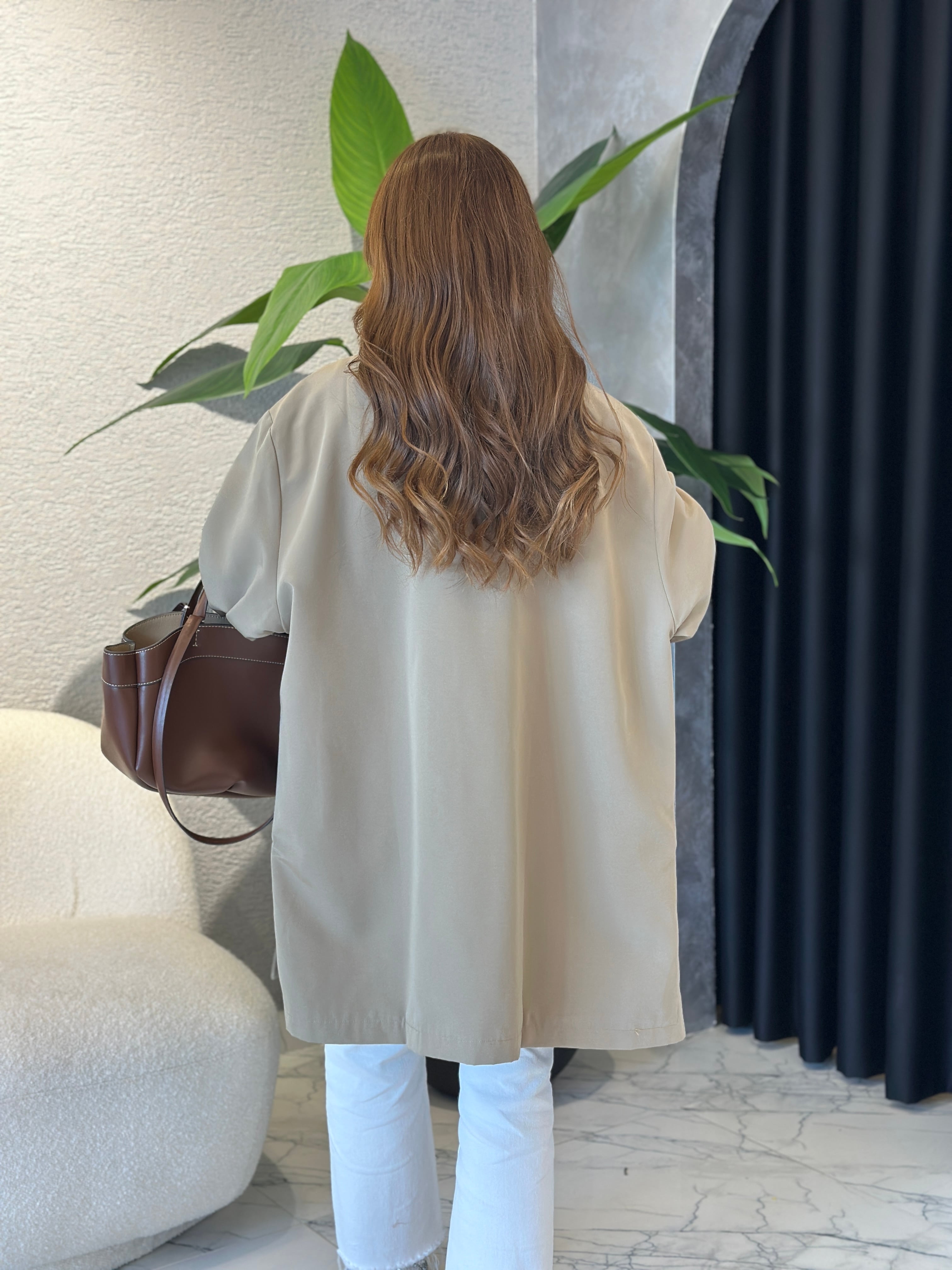 Taş Renk Çıkarılabilir Şallı Oversize Trençkot 