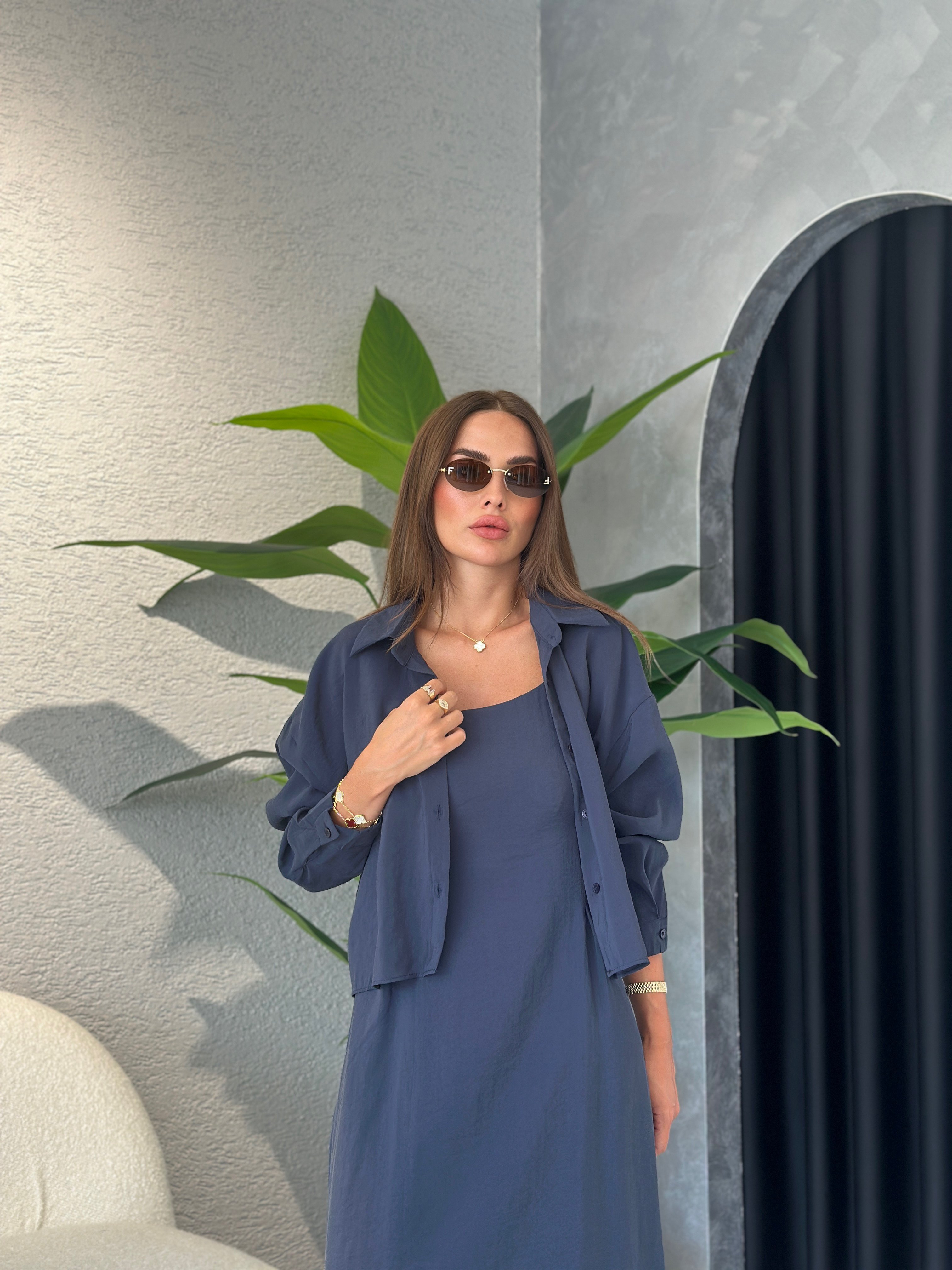 Tencel Modal Gömlekli Askılı Elbise