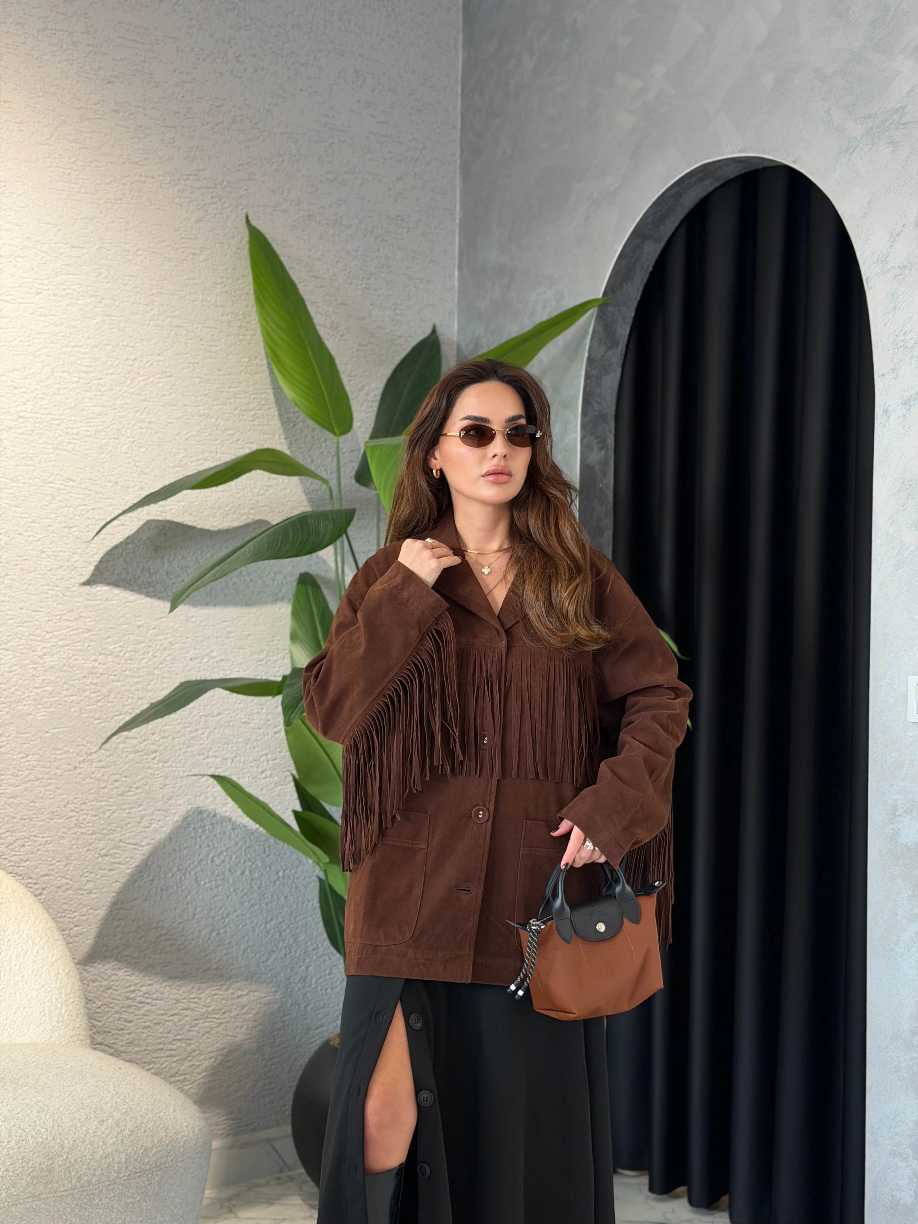 Püskül Detaylı Premium Süet Ceket