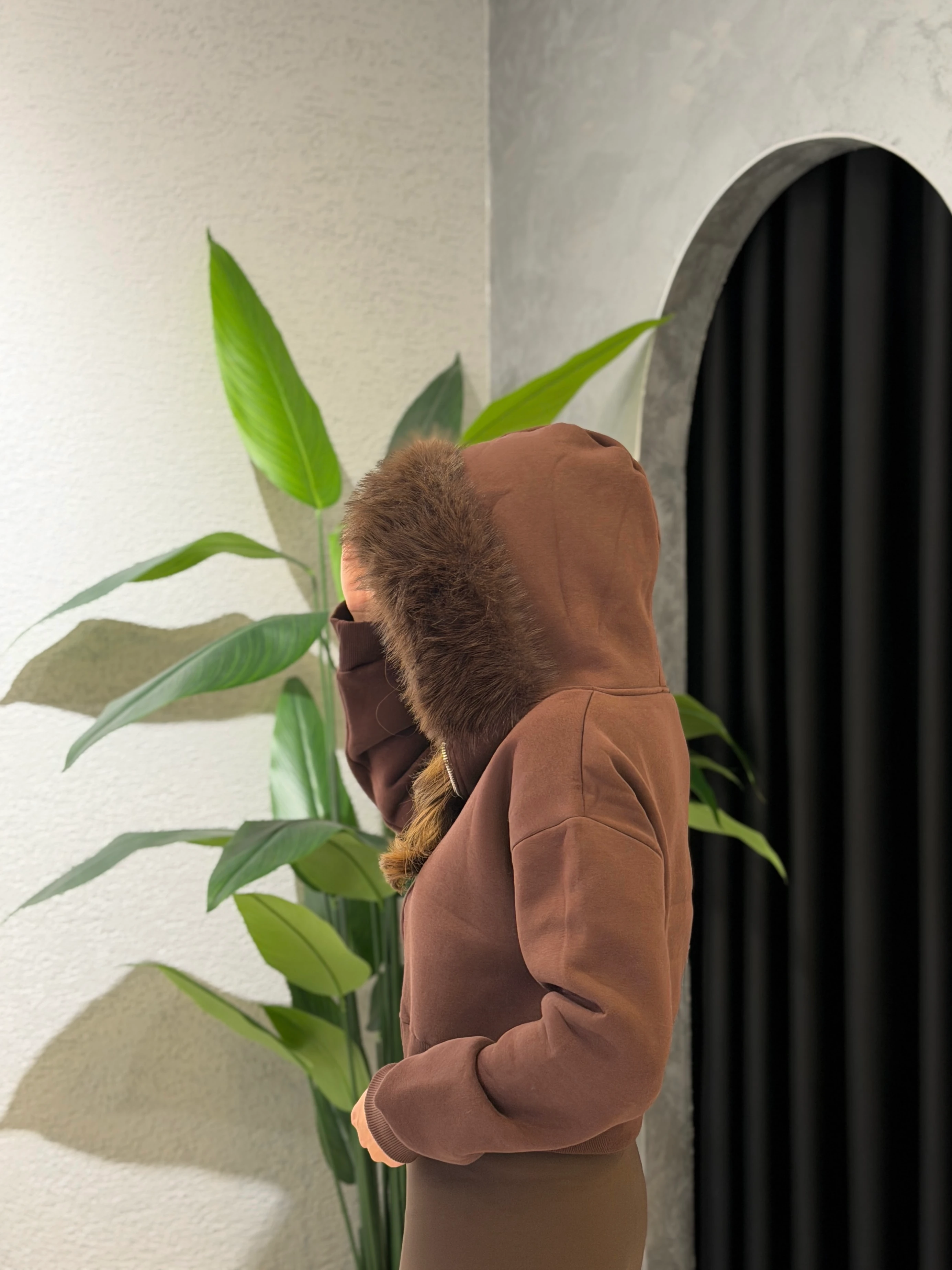 Kürk Detay İçi Şardonlu Kapüşonlu Hırka