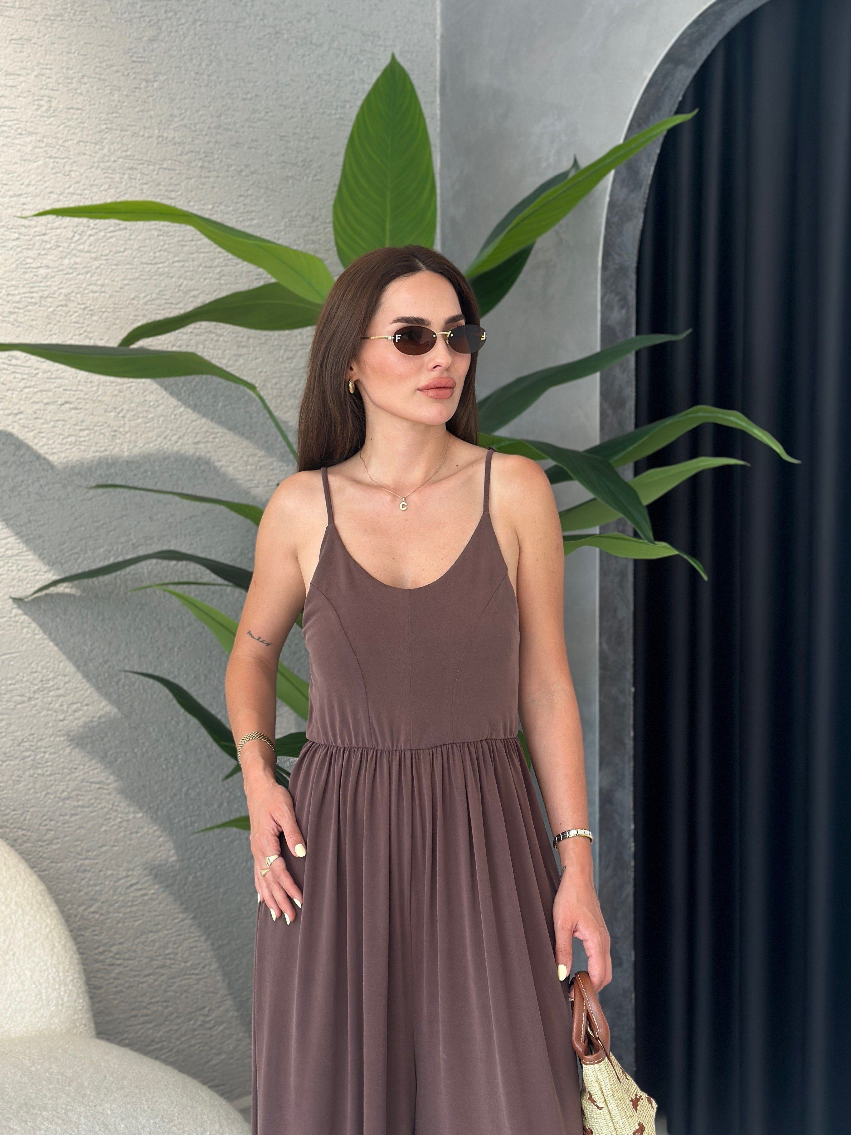 Sırt Dekolteli Askılı Modal Tulum 