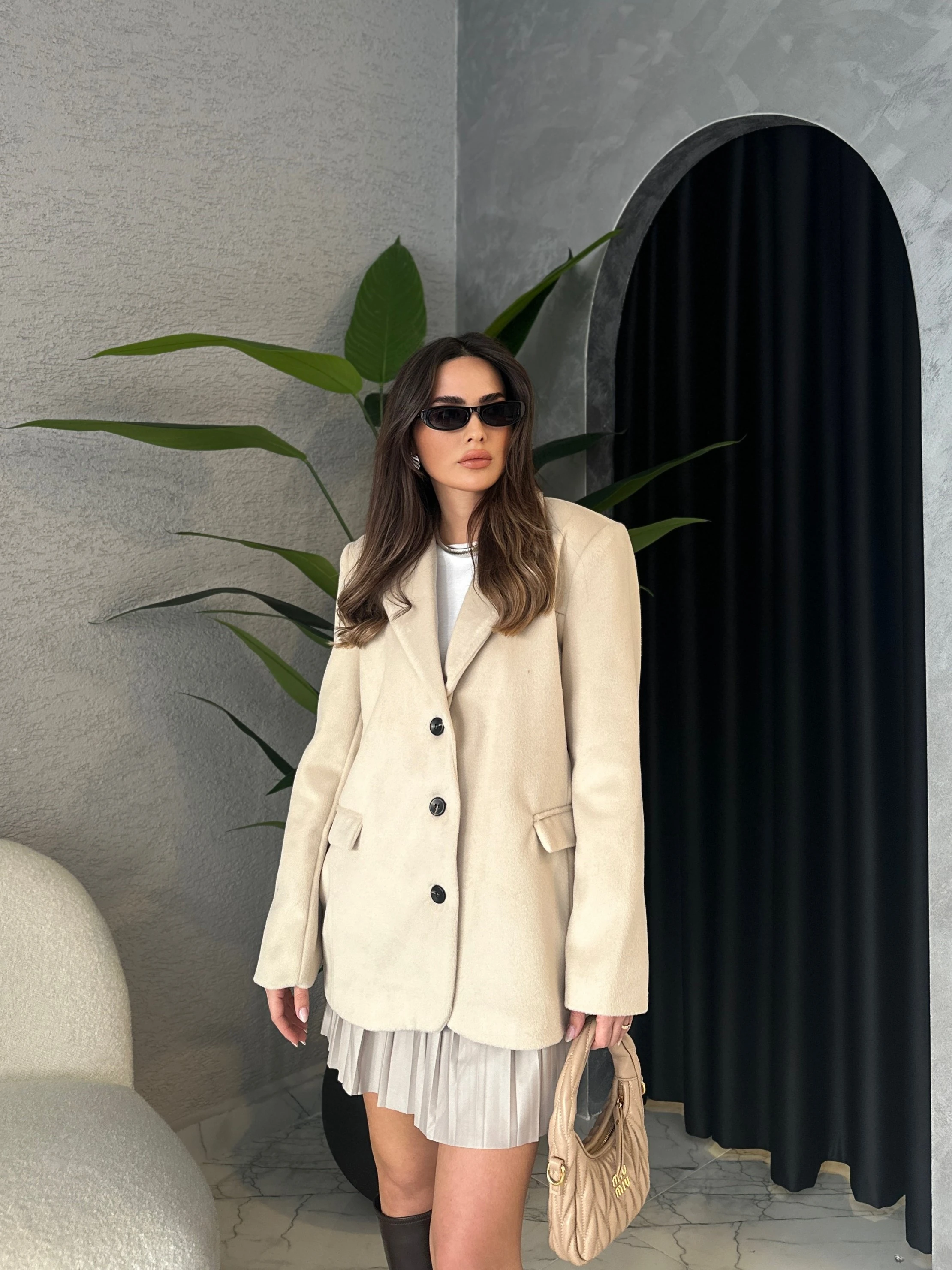 Dokulu Kaşe Blazer Ceket