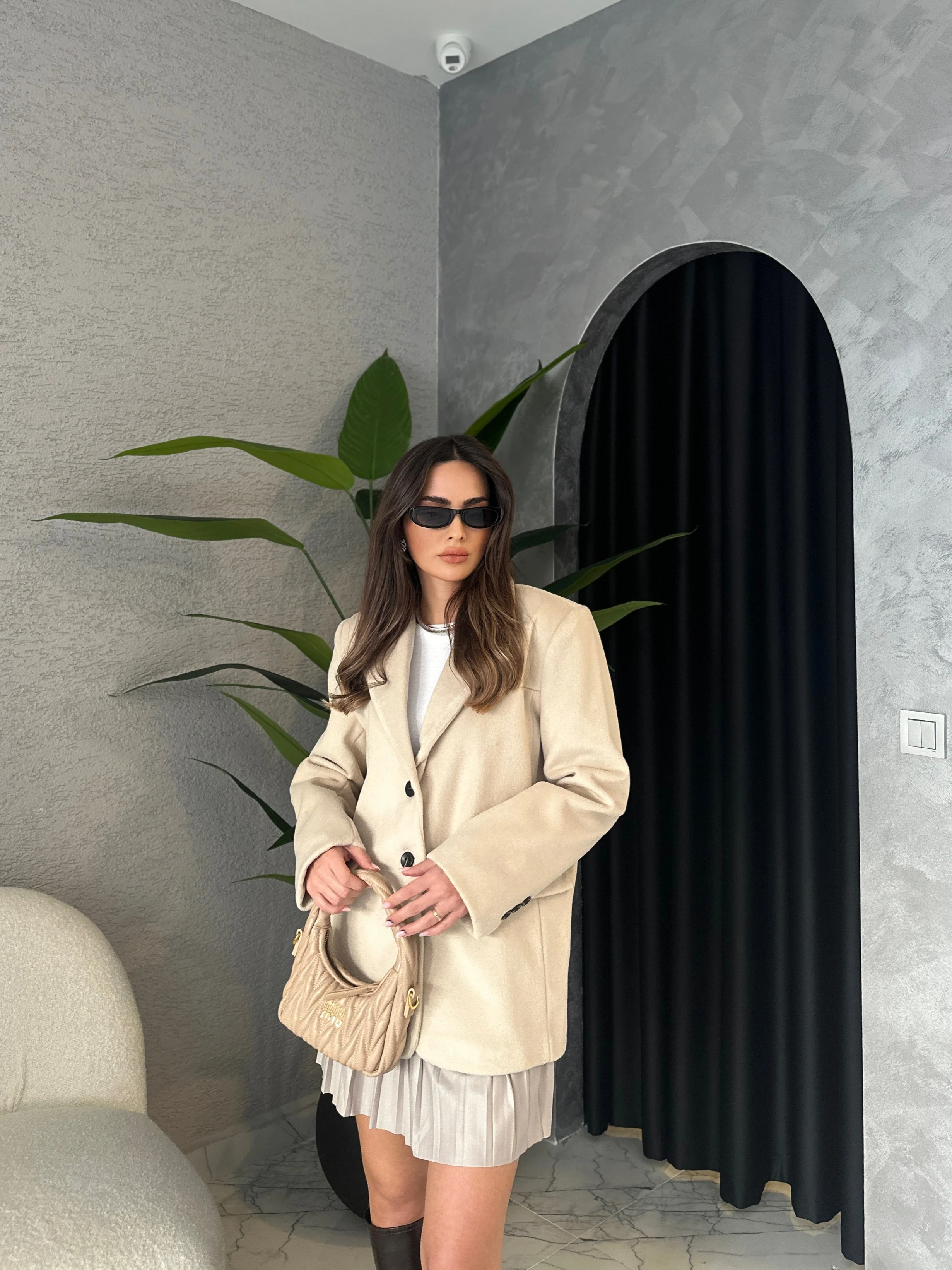 Dokulu Kaşe Blazer Ceket