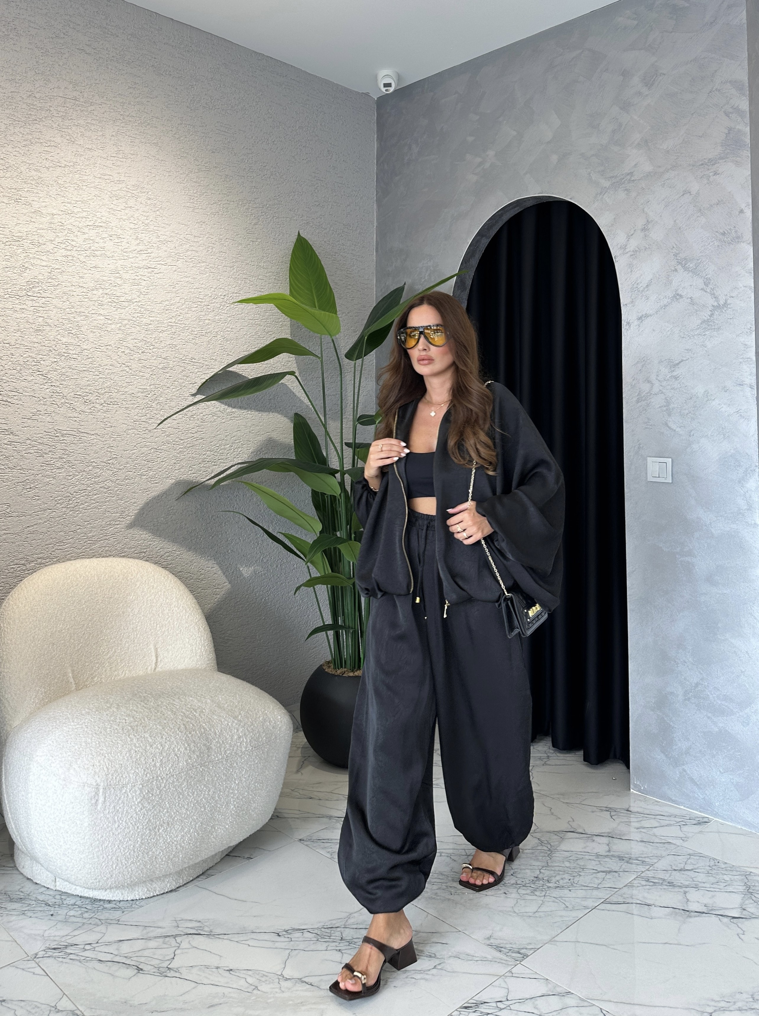 Desenli Saten Bomber Ceket