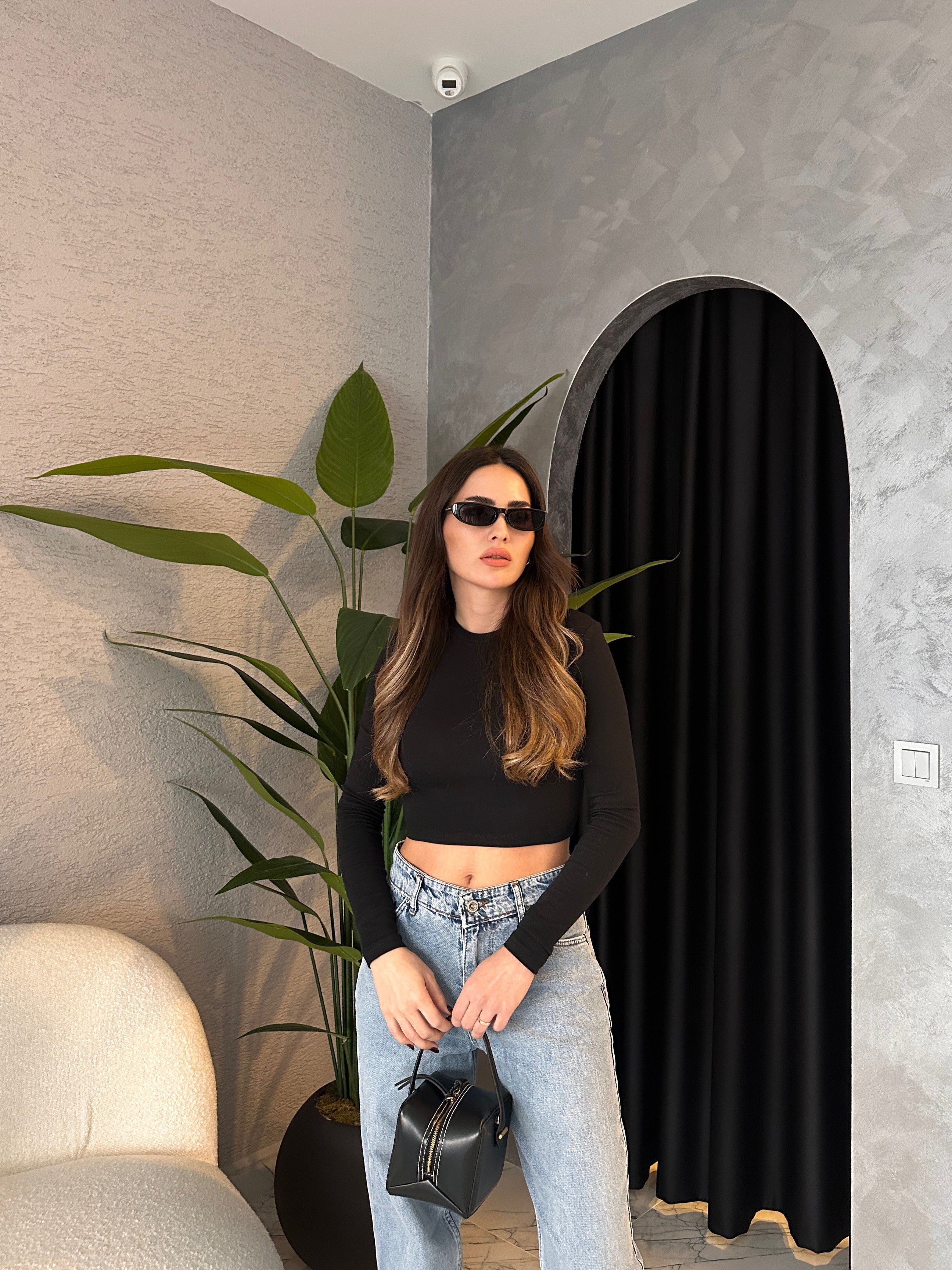 Soft Touch Pamuklu Modal Crop  - Siyah