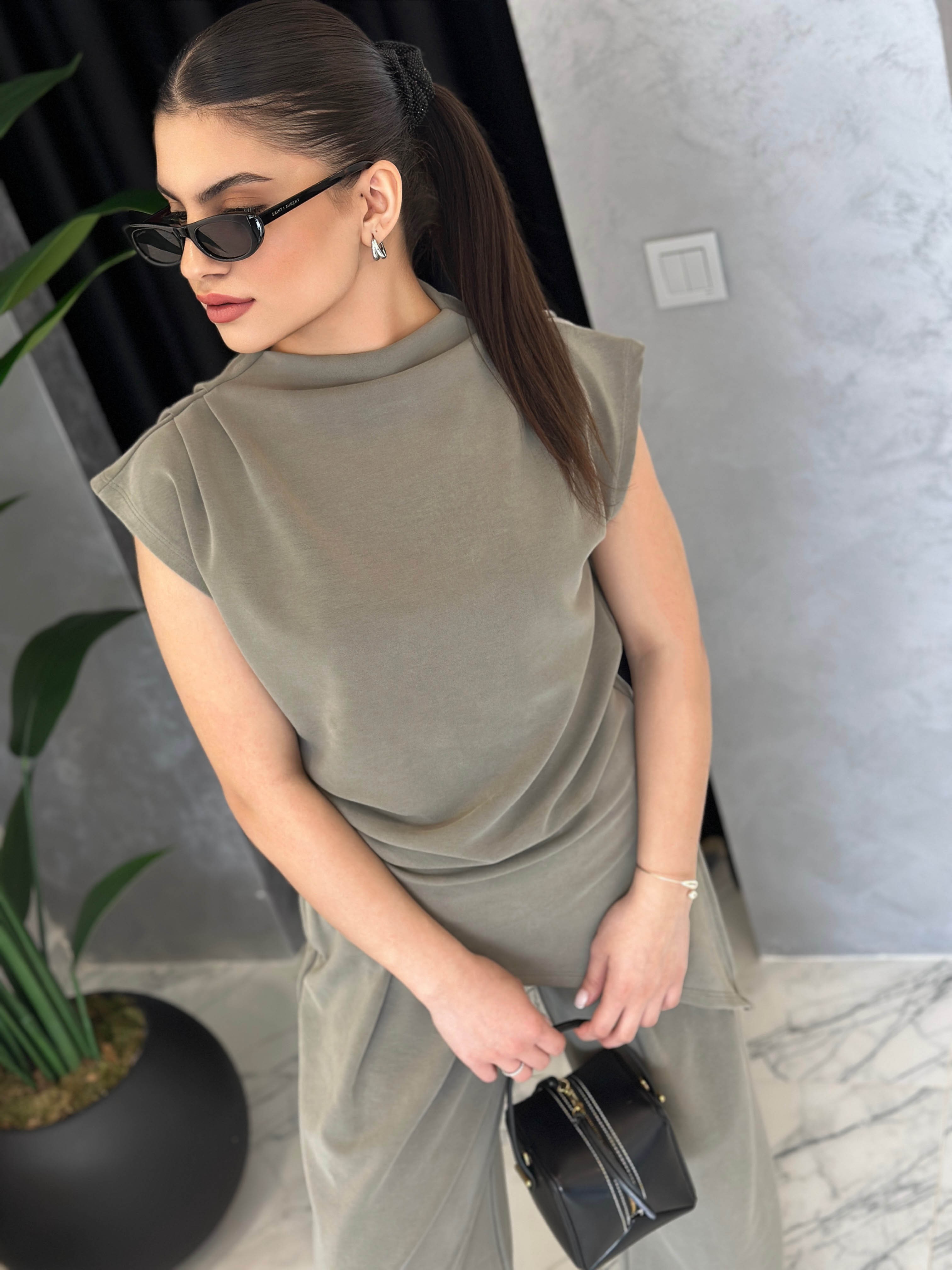 Dokulu Modal Kumaş Tasarım Bluz Pantolon Takım