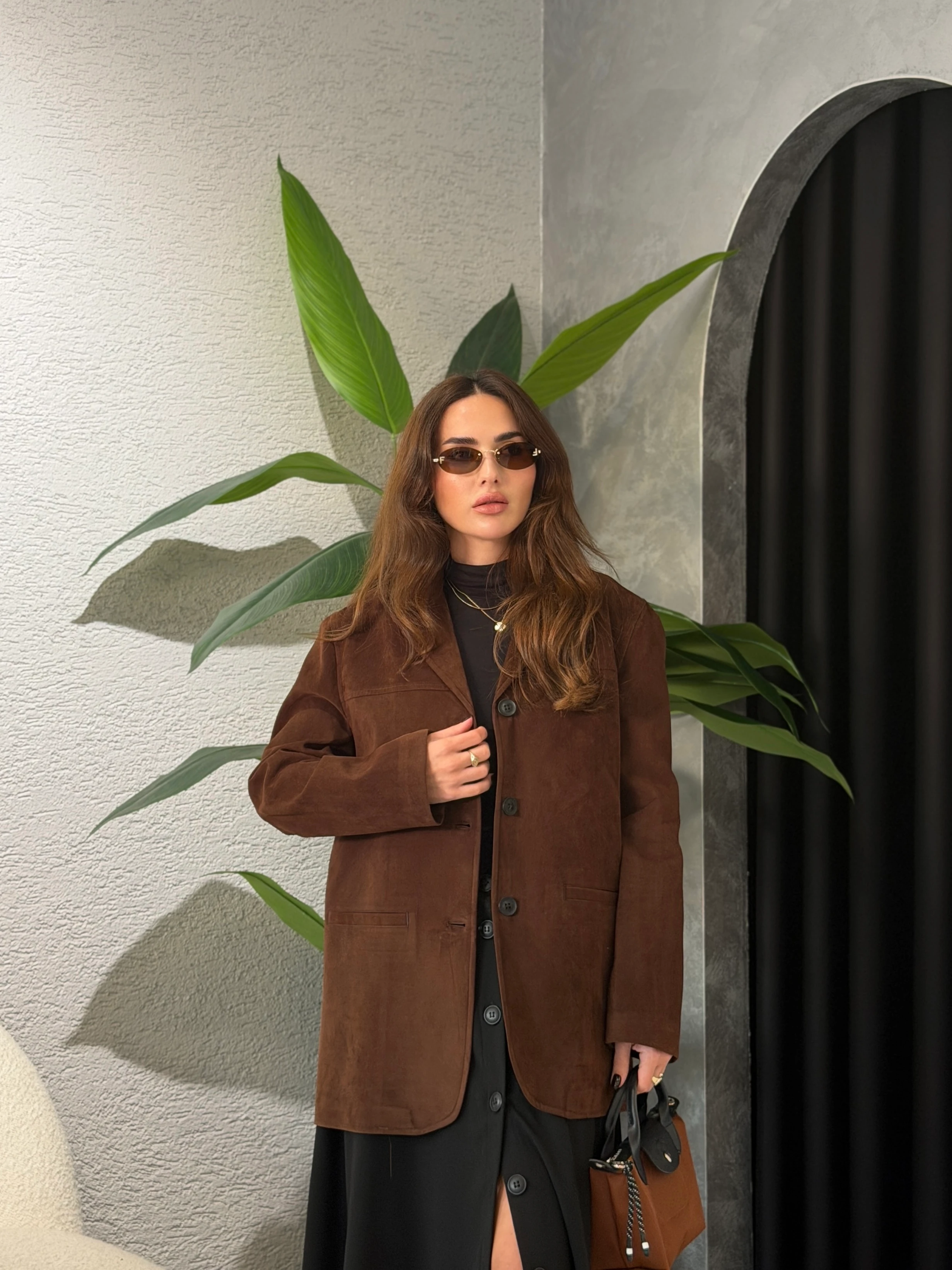 Premium Süet Blazer Ceket - Acı Kahve