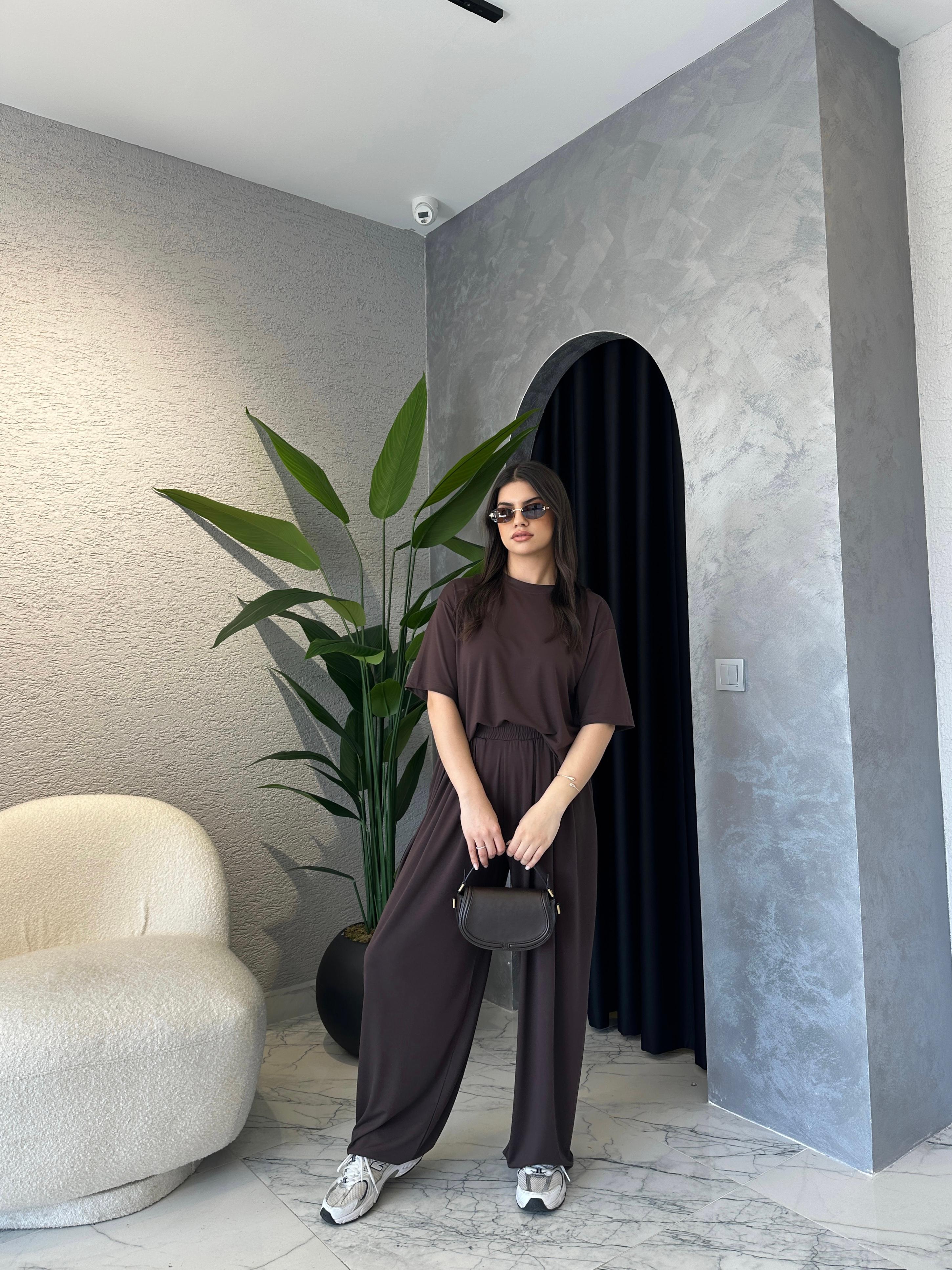 Modal Kumaş Pileli Pantolon Tişört Takım