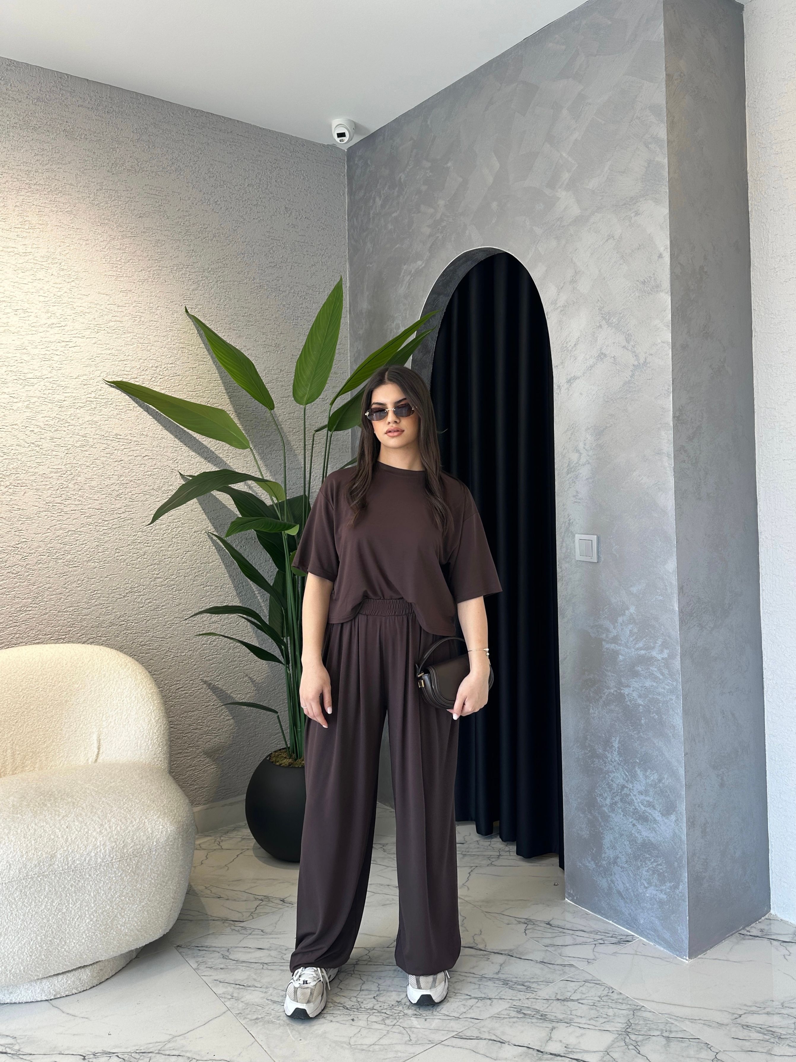 Modal Kumaş Pileli Pantolon Tişört Takım