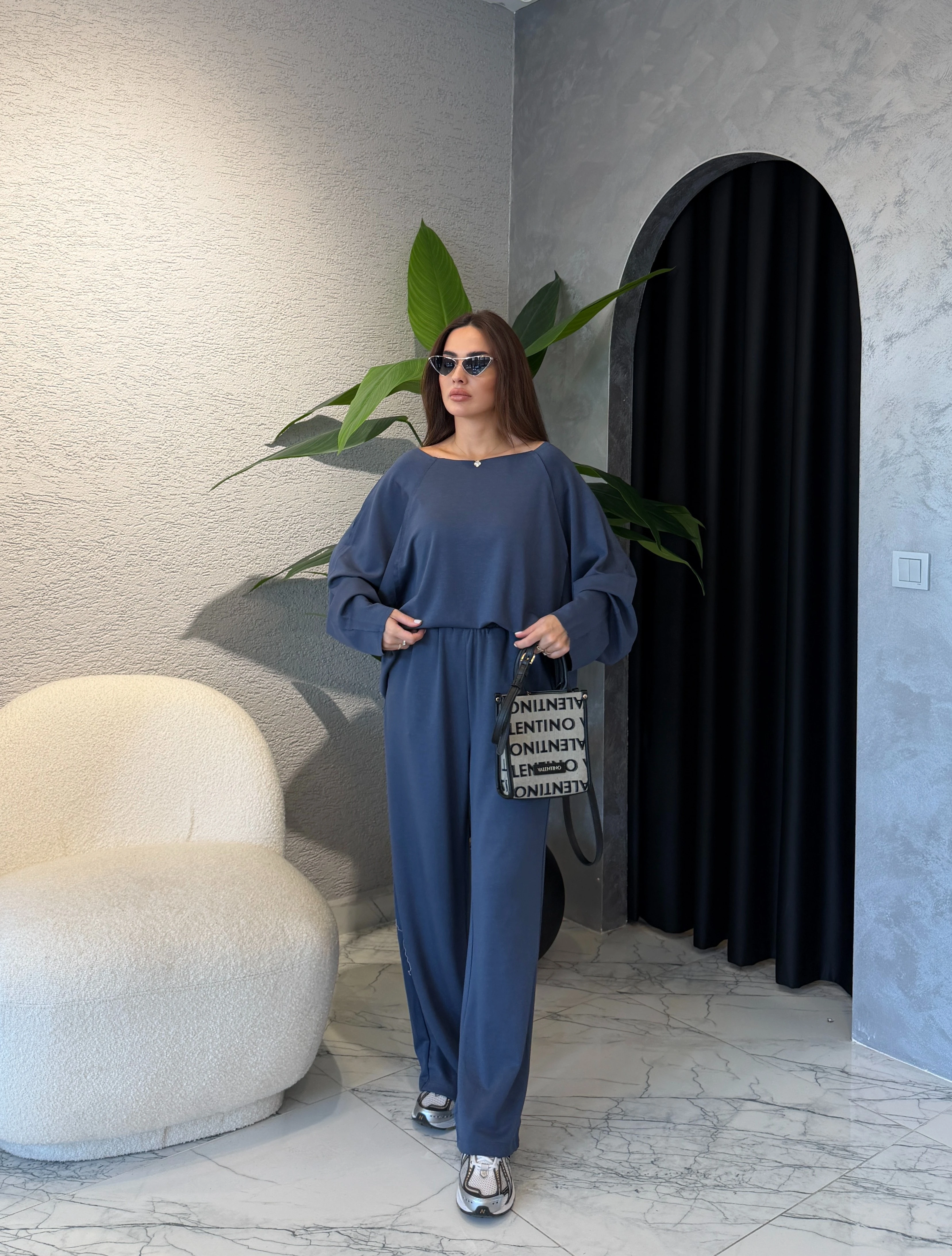 Kesik Yaka Oversize Modal Takım - Antrasit