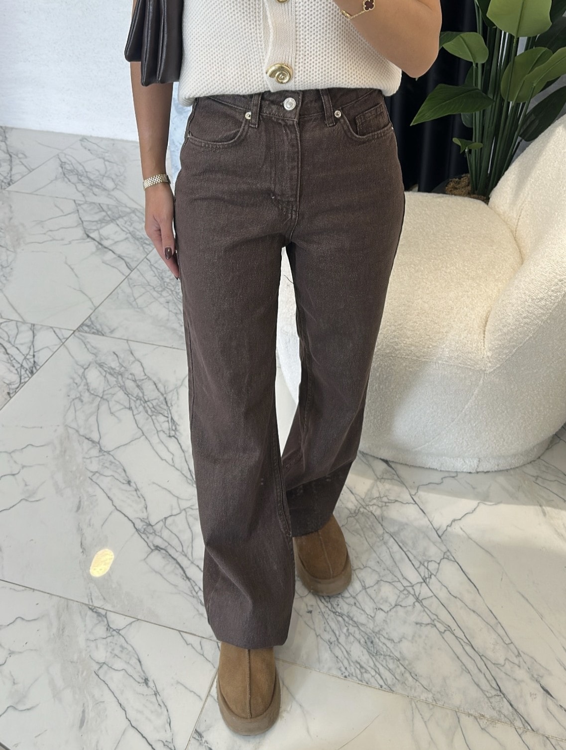 ZR Model Kahverengi Yüksek Bel Wide Leg Jean 