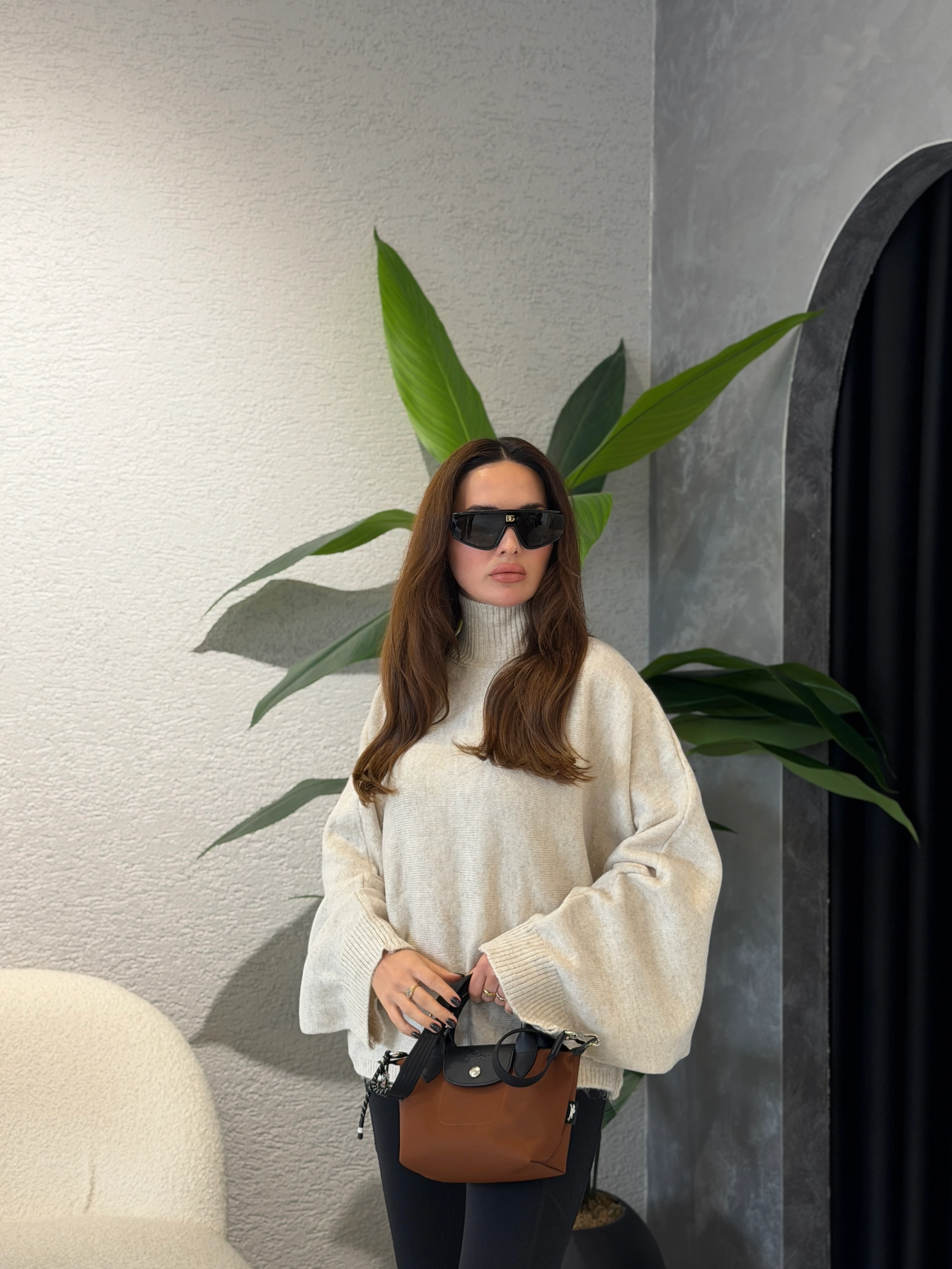 ZR Model Yarasa Kol Soft Touch Boğazlı Kazak - Taş