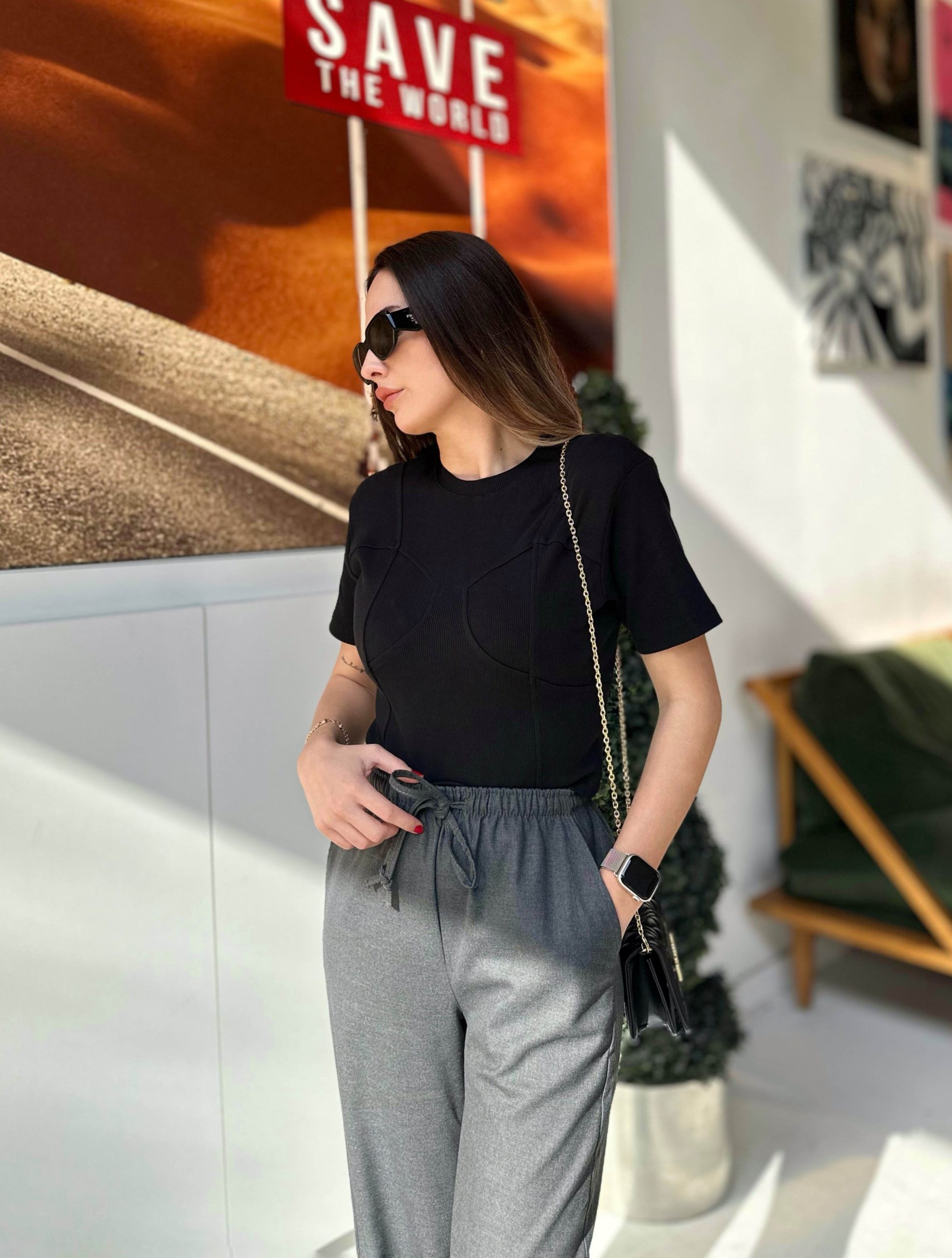 Biye Detay Omzu Vatkalı Crop Tshirt