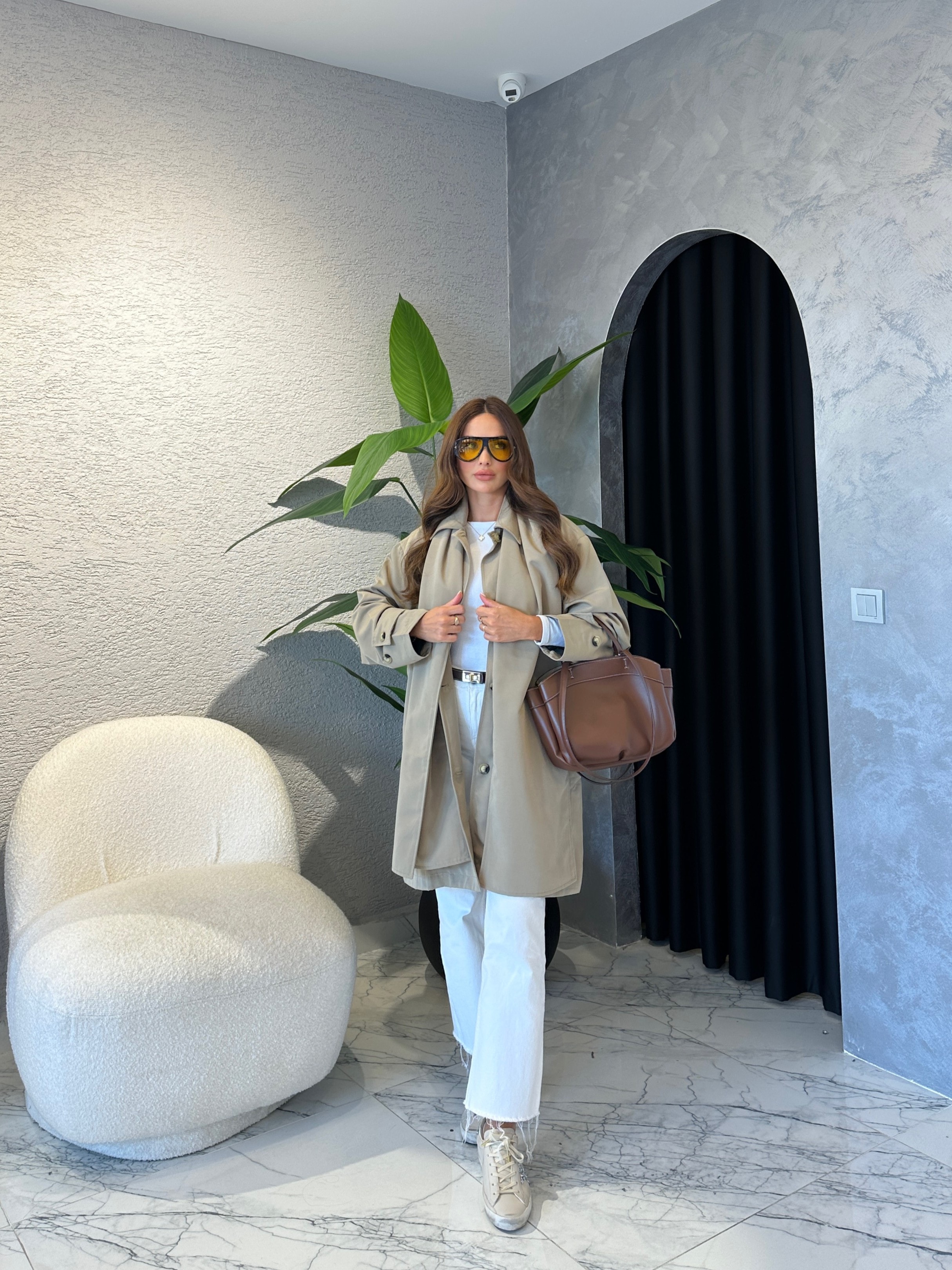 Taş Renk Çıkarılabilir Şallı Oversize Trençkot 