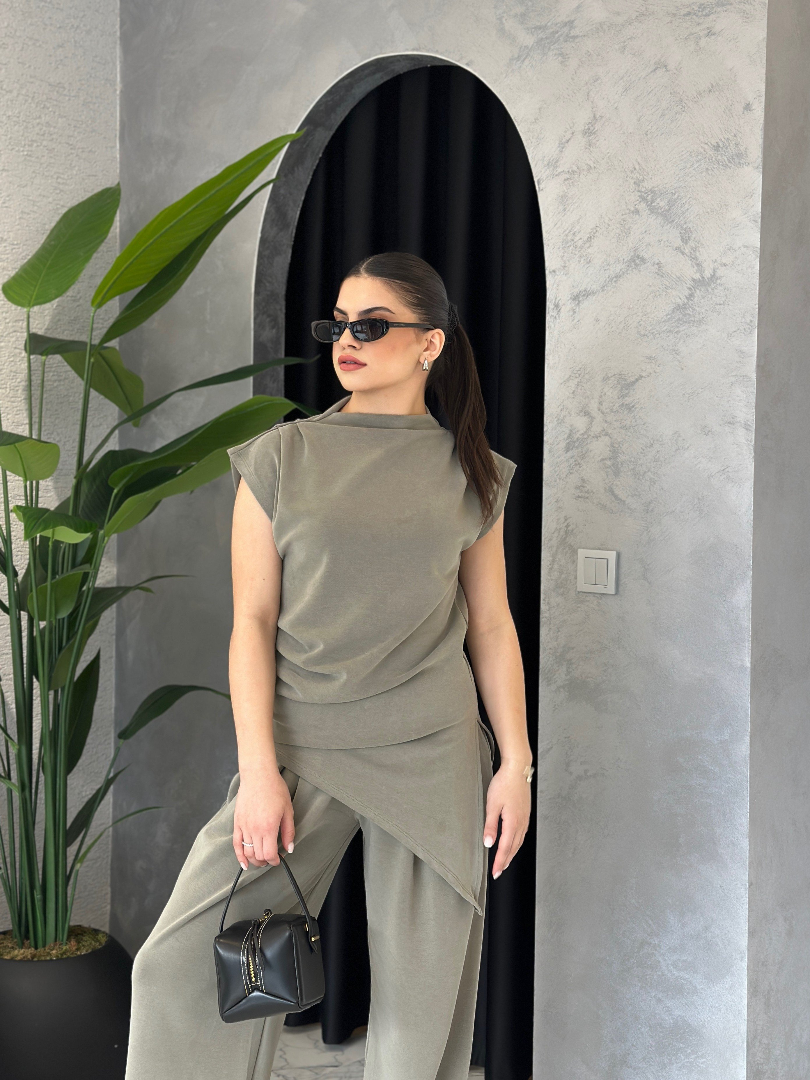 Dokulu Modal Kumaş Tasarım Bluz Pantolon Takım