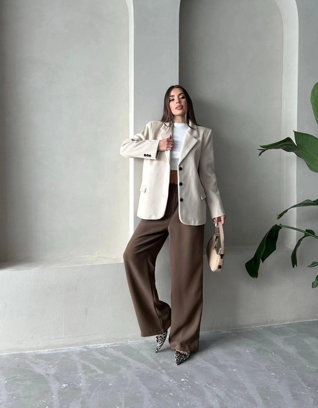 Krem Premium Kaşe Blazer Ceket