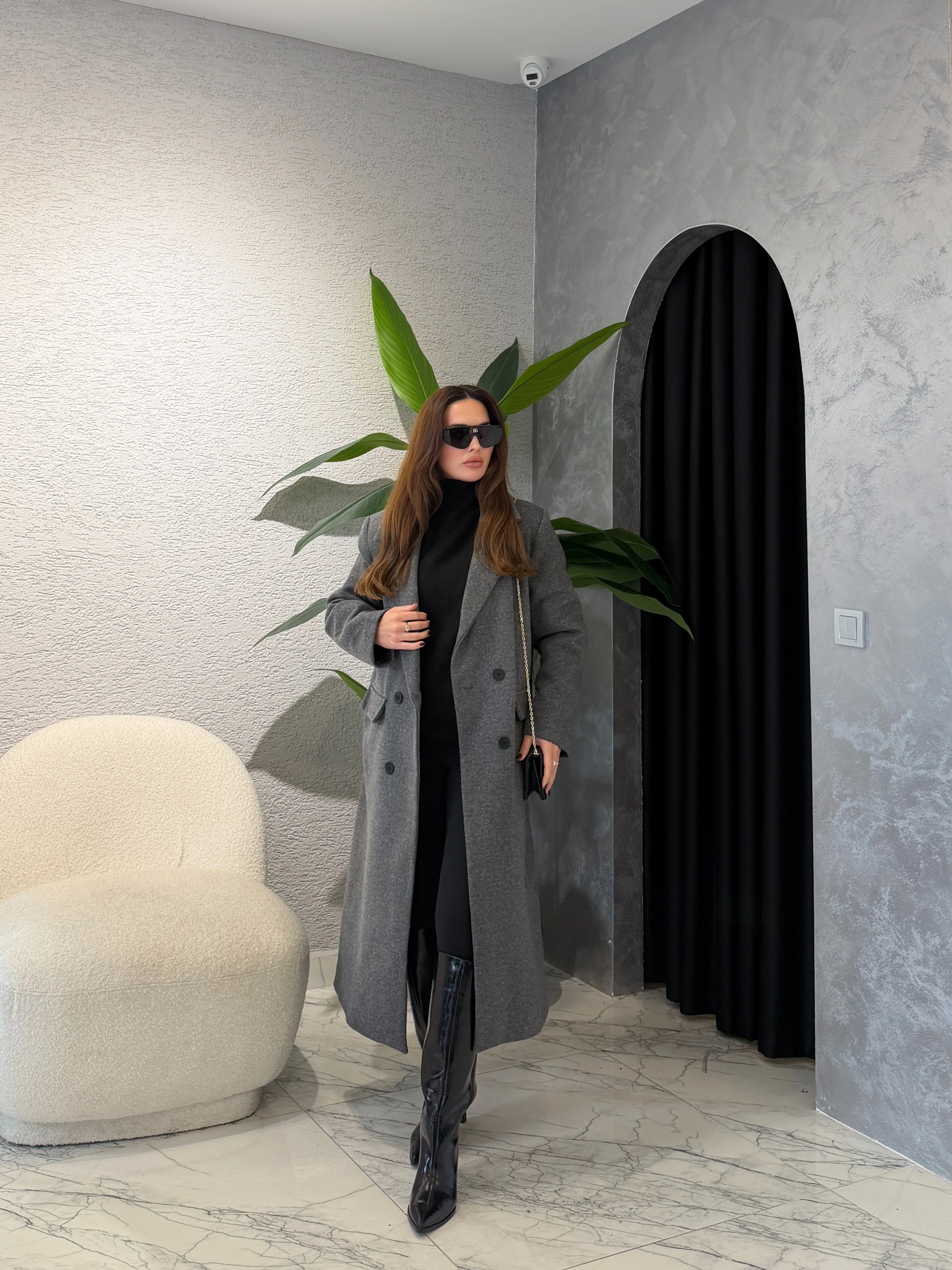 ZR Model Kruvaze Kaşe Kaban - Antrasit